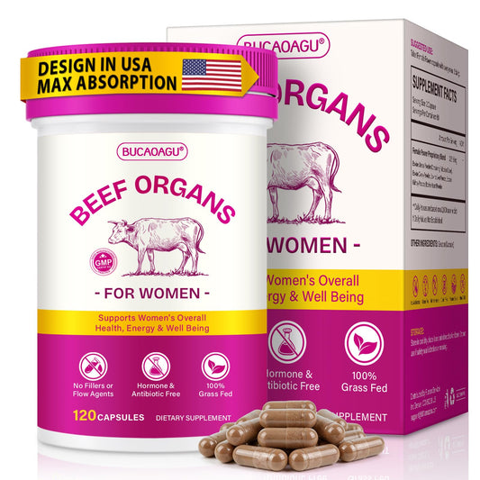 Beef Organ Supplement for Women - Grass-Fed Beef Liver, Kidney, Heart, Uterus, Ovary - Supports Female Energy & Hormone Balance - Pasture Raised in New Zealand BUCAOAGUUS supplements