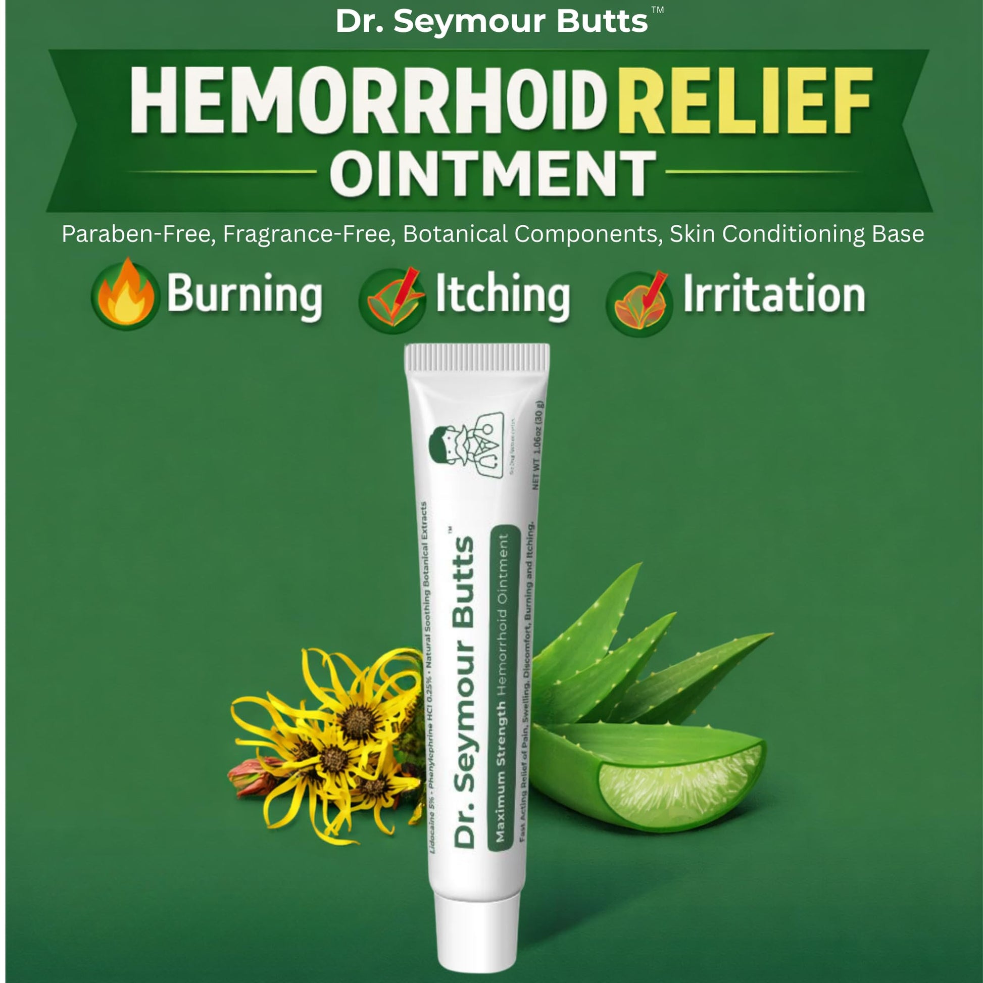 Dr. Seymour Butts Hemorrhoid Ointment – Lidocaine 5% Pain Relief for Burning, Itching & Irritation | External Hemorrhoid Care with Witch Hazel, Aloe & Botanical Support Dr. Seymour Butts Au supplements