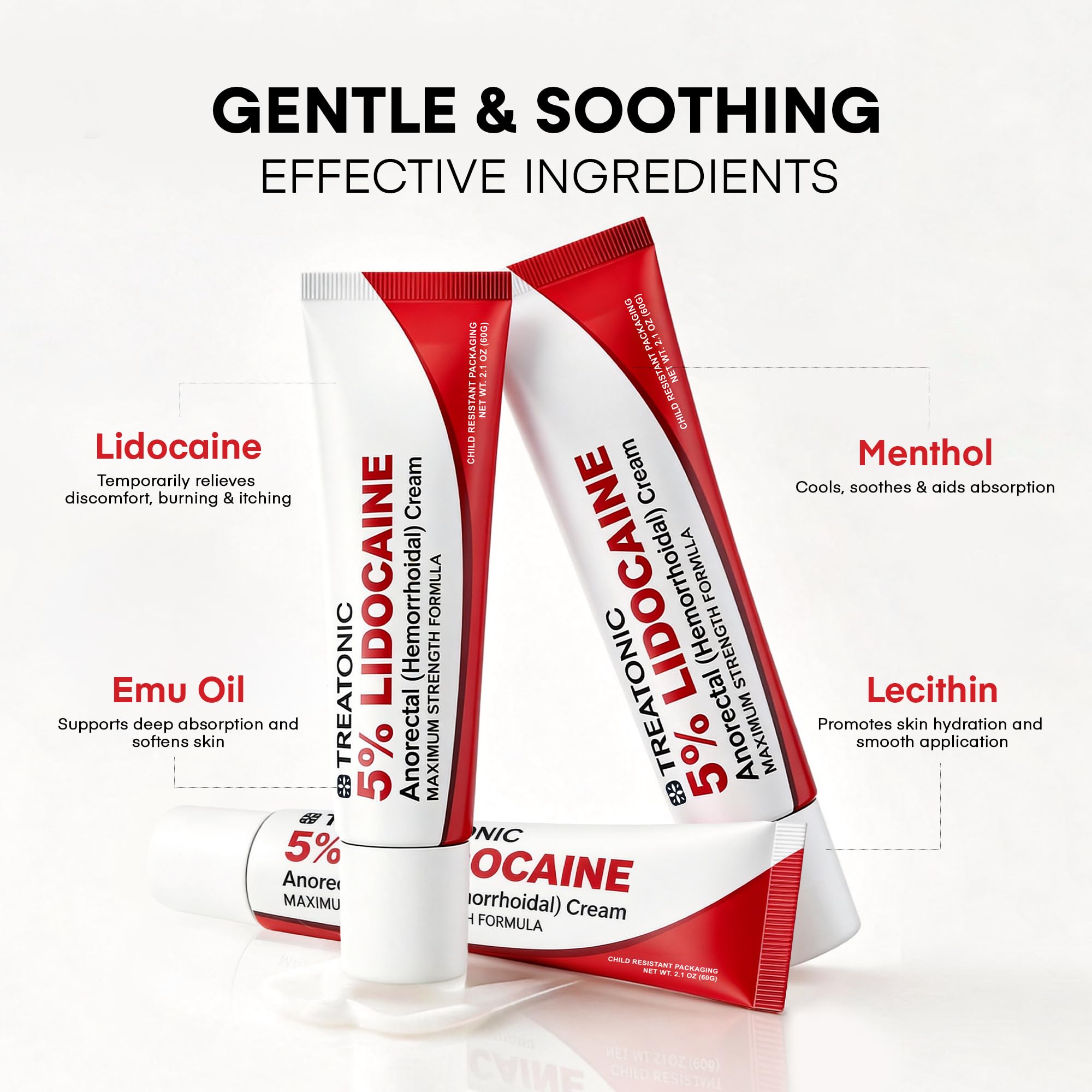 Treatonic 5% Lidocaine Numbing Cream: Lidocaine Cream for Pain Relief, Itching, Burning, Soreness, Hemorrhoid - Maximum Strength Topical Numb Cream - Fast Acting & Long Lasting Numbing Cream- 2.1 oz Treatonic Au supplements