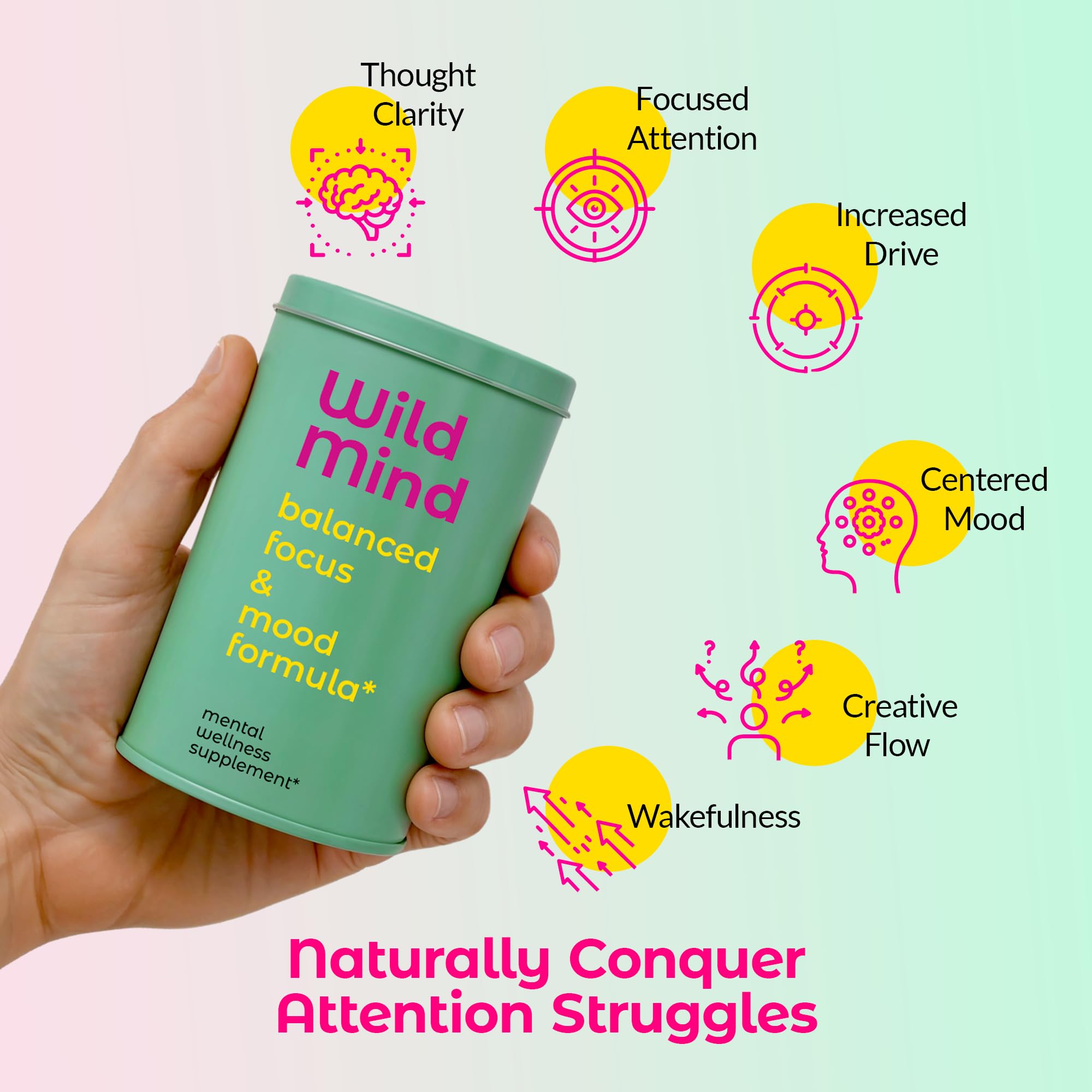 Wild Mind Mental Clarity Balanced Focus & Mood Support Supplement for Mental Wellness– 4-Ingredient Nootropic Brain Support for Calm & Energy – Vegan, 90 Capsules, 30-Day Supply Wild Mind Au supplements