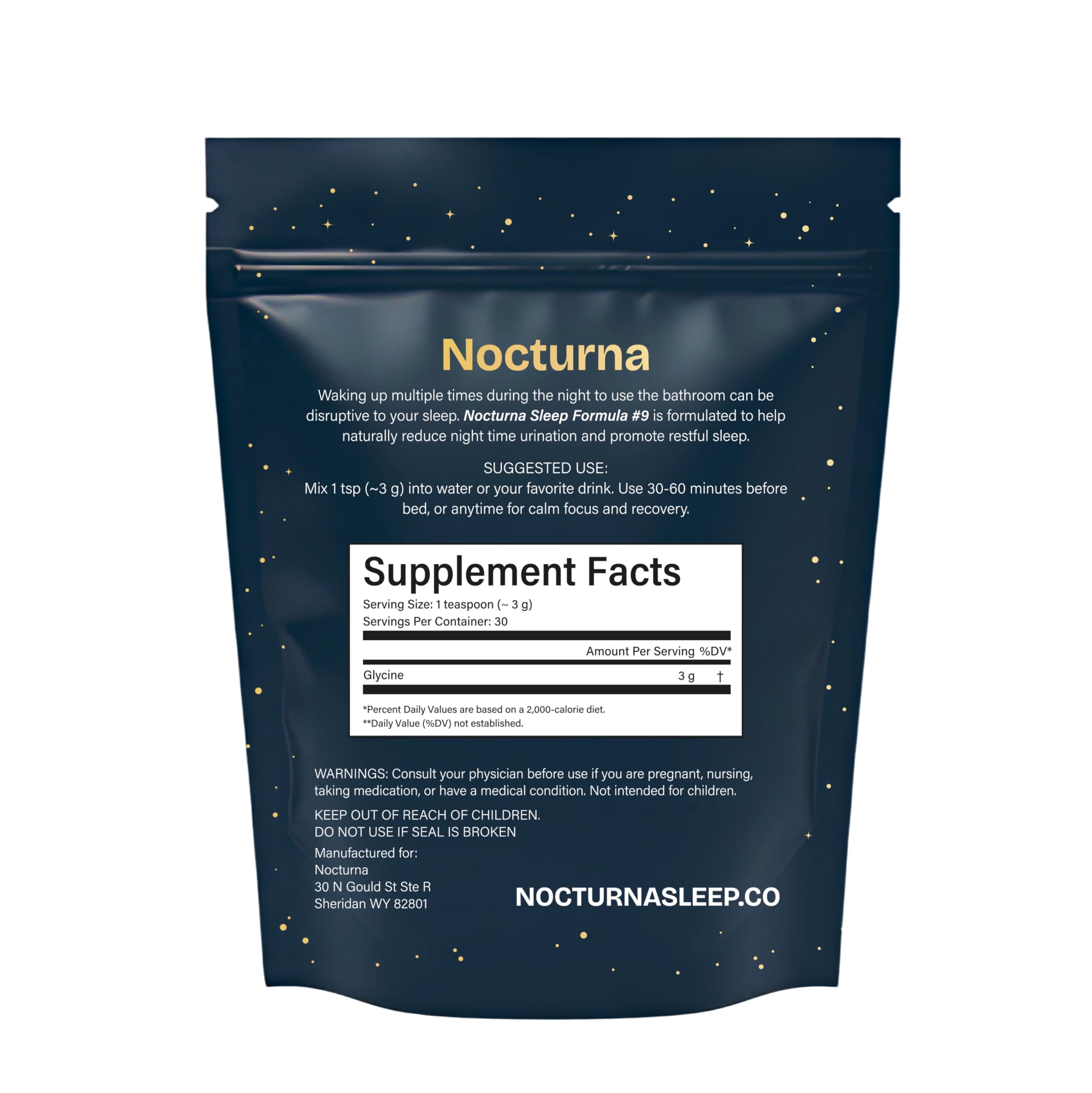 Nocturna Glycine Supplement – 100% Pure 3g Glycine Powder for Sleep, Calm & Recovery – USA Made Sleep Aid for Men & Women – Non-GMO & Completely Natural - 6.3Oz for 60 Servings Nocturna Au supplements