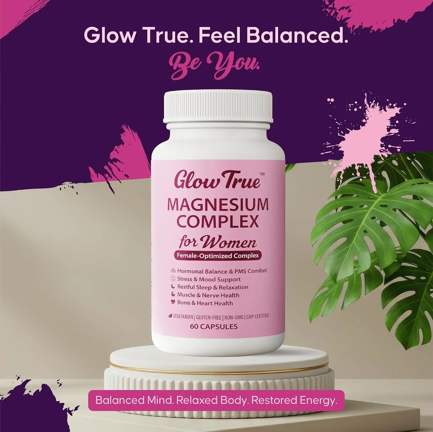 Magnesium Complex for Women – Spectrum 5-Form Magnesium Complex (500 mg), High Absorption Glycinate, Citrate, Oxide & Malate – Vegan, Non-GMO Supports Sleep, Energy, Hormone & Bone – 60 Capsules GlowTrue Au supplements