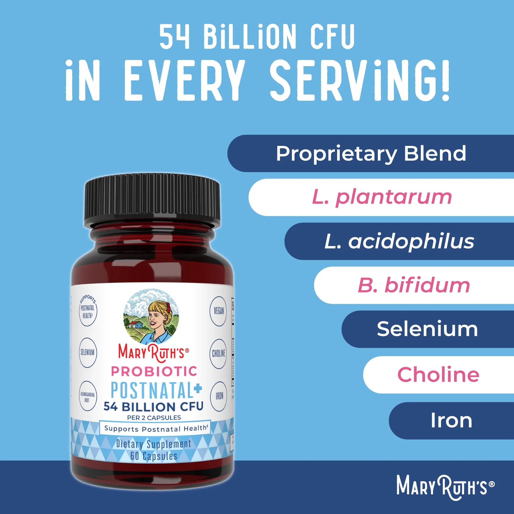 MaryRuth Organics Postnatal Probiotics for Breastfeeding Women | Nursing Probiotic Capsules with Vitamins | Minerals & Antioxidants | 54 Billion CFU | Non-GMO | Vegan | 30 Servings MARYRUTH'S Au supplements