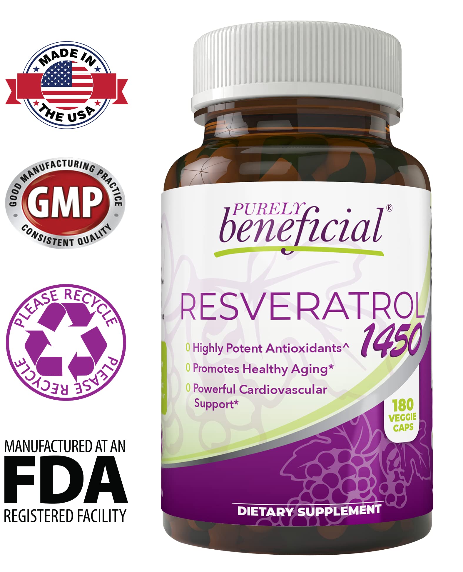 PURELY beneficial RESVERATROL1450-90day Supply, 1450mg per Serving of Potent Antioxidants PURELY beneficial Au supplements