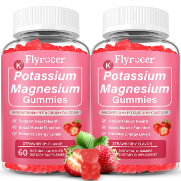 2 Pack Potassium Magnesium Gummies for Men & Women, Potassium Magnesium Supplement for Leg Cramps, Muscle Health, & Electrolyte Balance, Strawberry Flavor, 120 Gummies Flyrocer Au supplements