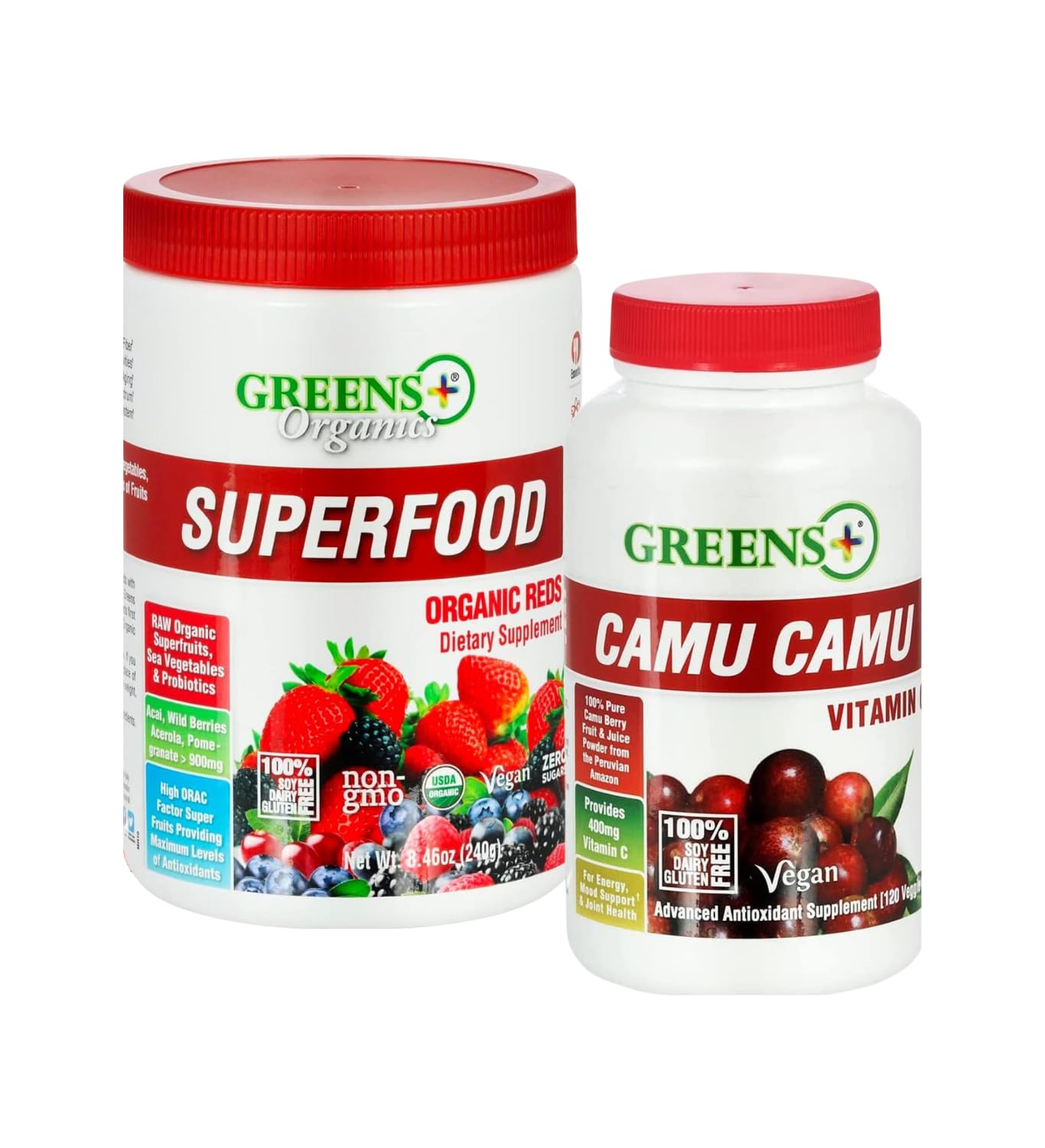 Greens+ Organic Reds Superfood Powder Camu Camu Dietary 400mg Vitamin C SuperFruit Supplement 120 Capsules, 100% Natural, Vitamins & Minerals, Vegan, Soy/Dairy/Gluten Free Greens+ Au supplements