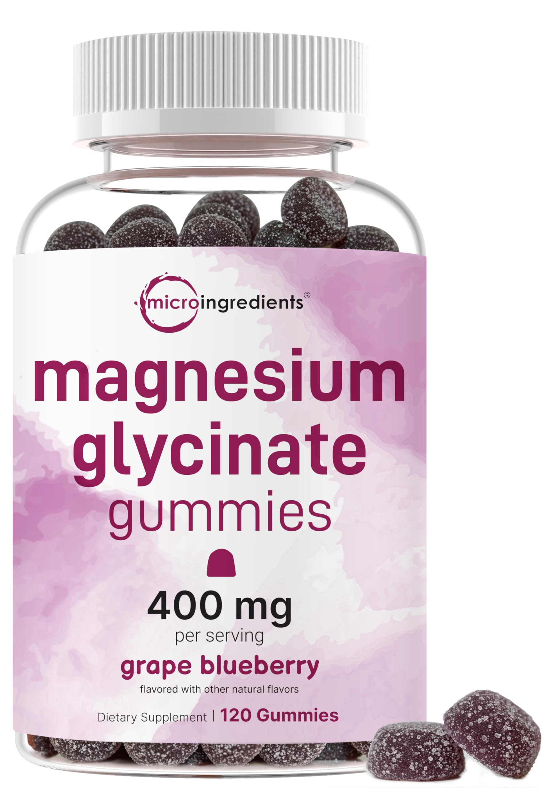 Magnesium Glycinate Gummies 400mg Per Serving, 120 Count | Natural Grape Blueberry Flavor | Potent Elemental Form + Chelated for High Absorption | Healthy Muscle, Bones, & Mood Support Supplement Micro Ingredients Au supplements