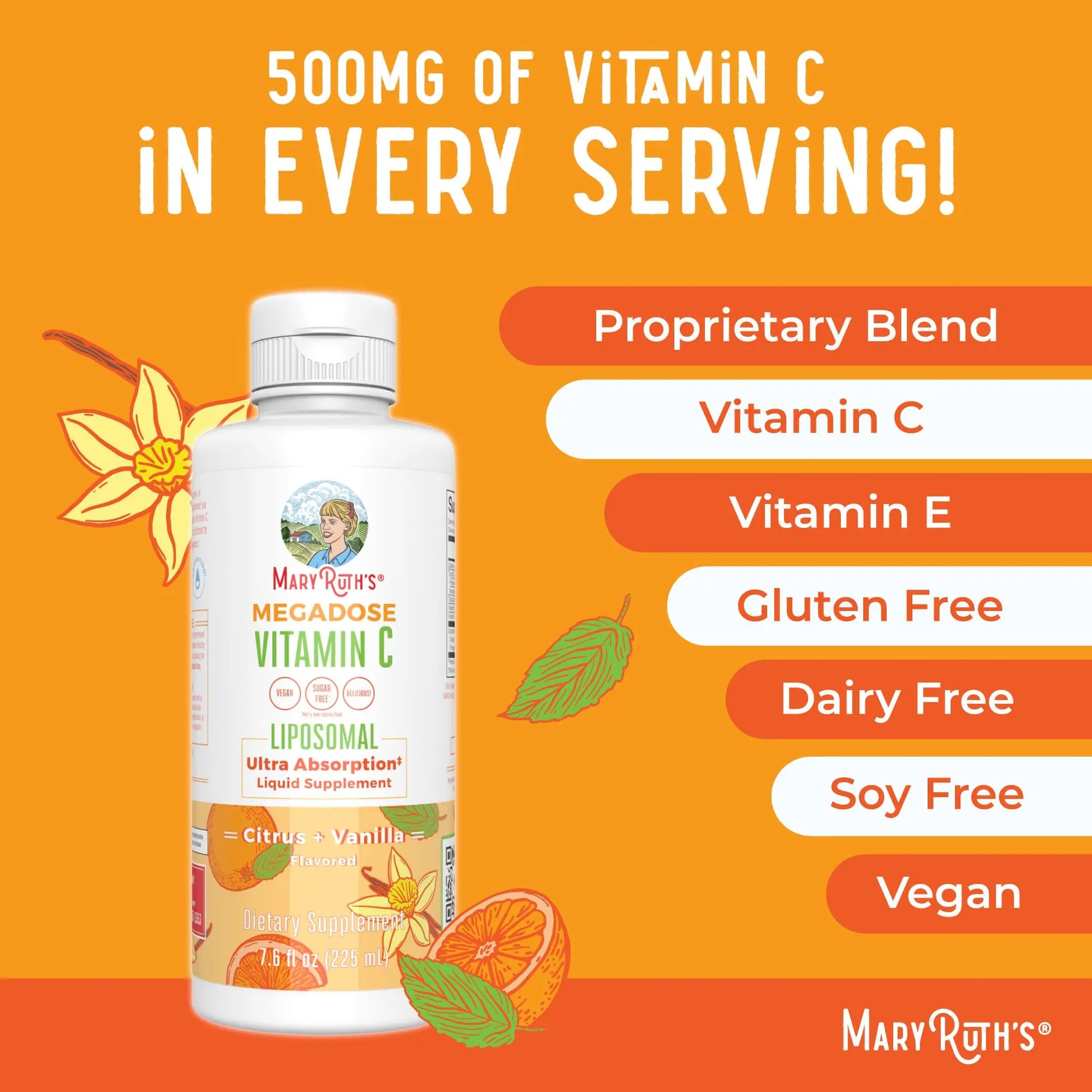 MaryRuth's Megadose Liquid Vitamin C Liposomal | 500 mg Per Serving | Ultra Absorption | Immunity | Antioxidant Support | Collagen Formation | Vegan | Gluten Free | Sugar Free | 7.6 Oz | 30 Servings MARYRUTH'S Au supplements