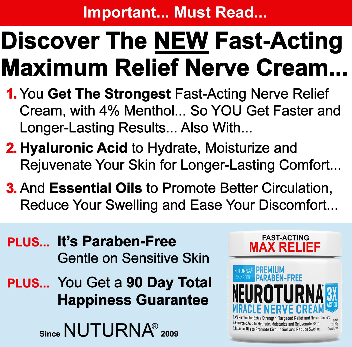 Neuropathy Nerve Relief Cream - Premium Nerve Cream 3X Action for Targeted Relief and Soothing Nerve Comfort - Maximum Strength with 4% Menthol, MSM for Feet Hands Legs Toes & Back - Extra Large 6 Oz Nuturna Au supplements