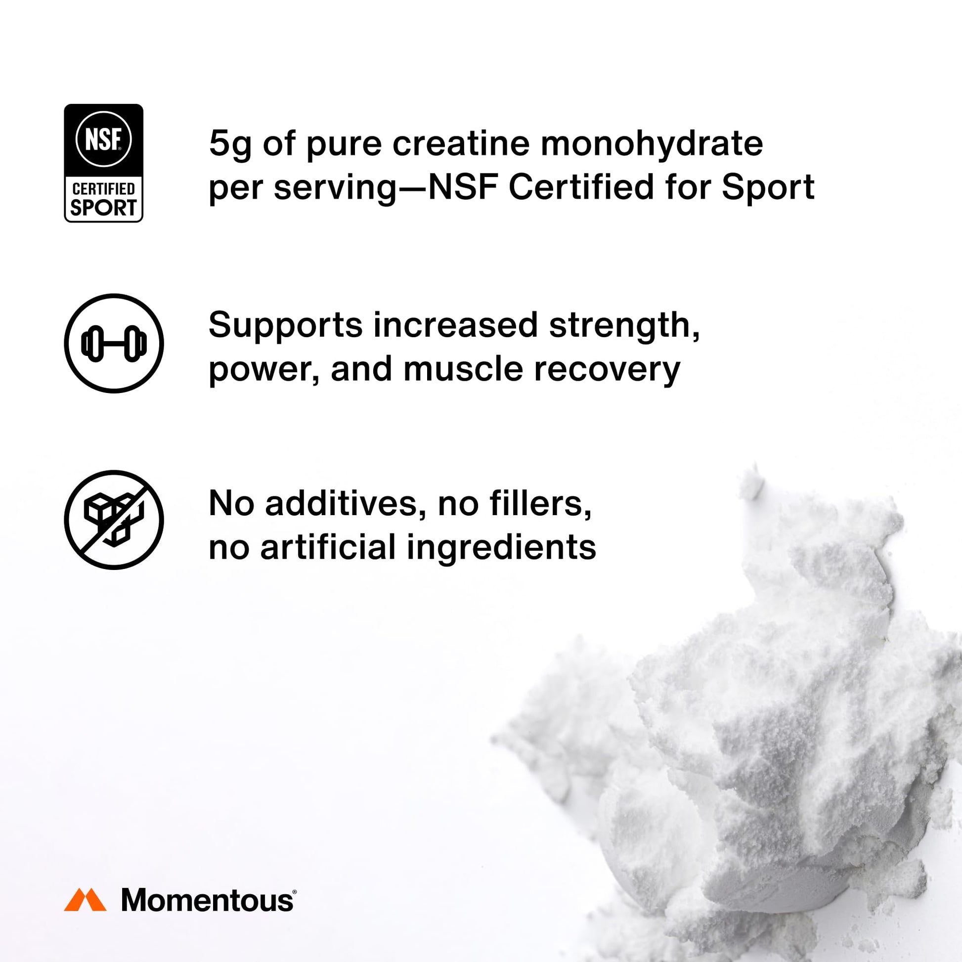 Momentous Creatine Monohydrate Powder - Creatine Powder - Supports Strength, Lean Muscle, & Recovery for Men & Women - NSF Certified for Sport - 5 g per Serving - 90 Servings Momentous Au supplements