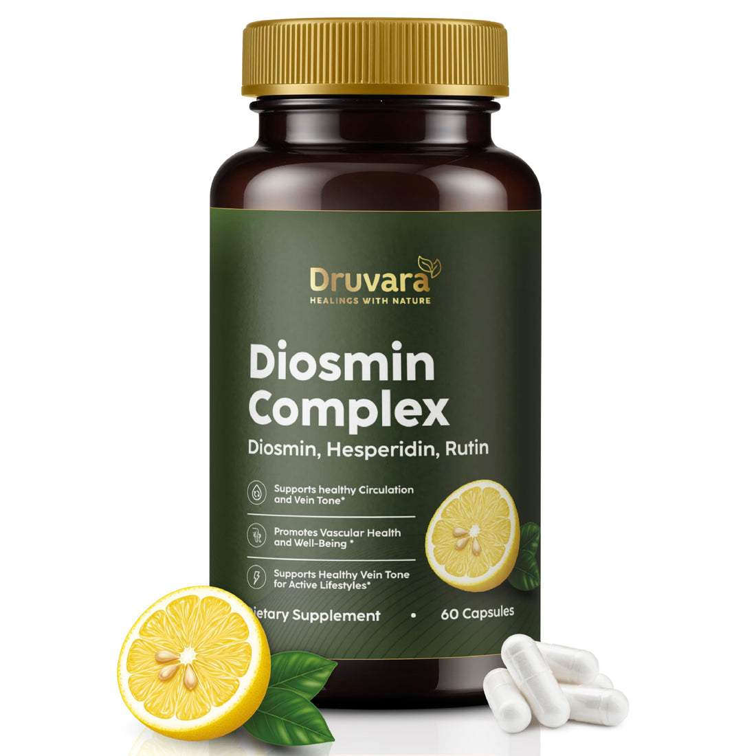 Druvara Diosmin Hesperidin with Rutin & B Vitamins | Vein Support Supplement for Leg Comfort, Healthy Circulation, Vein Strength & Improved Mobility - 60 Capsules Druvara Au supplements