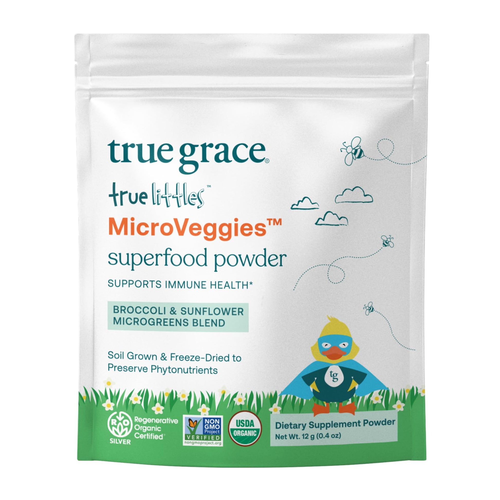 True Grace True Littles MicroVeggies - 0.4 oz - Kids Daily Superfood Powder for Immune Health - Gluten & Soy Free, Vegan, Regenerative Organic Certified - 30 Servings True Grace Au supplements