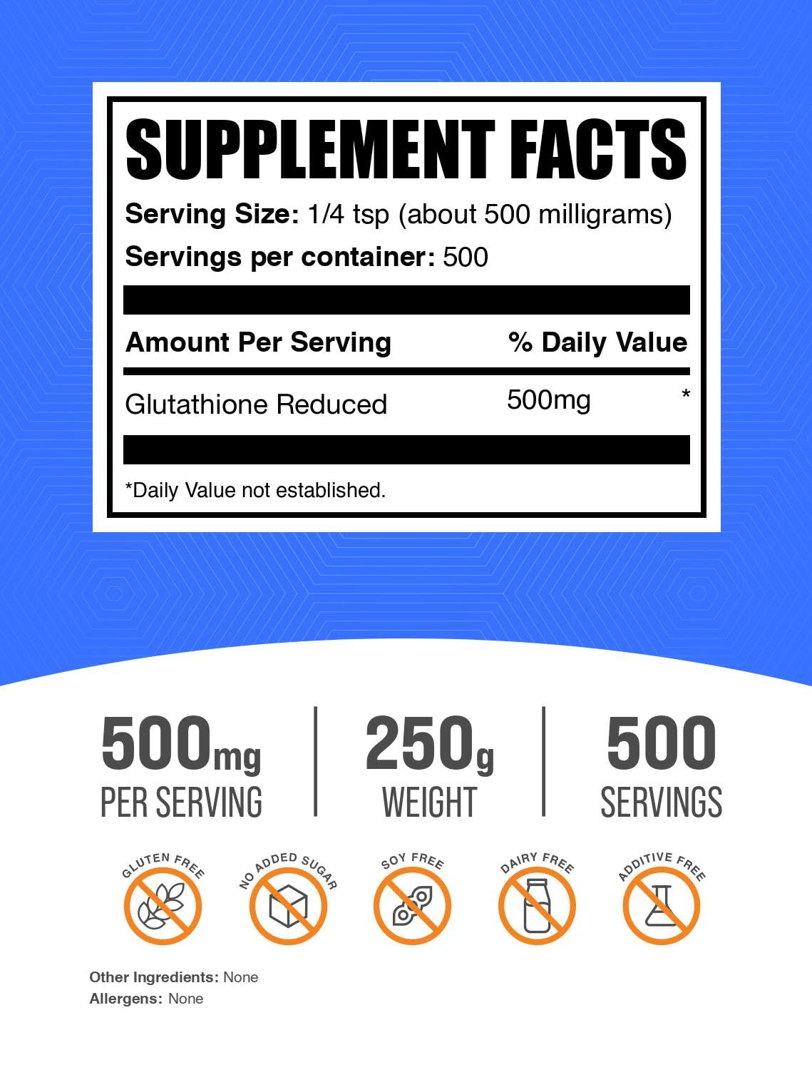 BulkSupplements.com Glutathione Reduced Powder - Glutathione Supplement, Reduced Glutathione Powder - Glutathione 500mg, Gluten Free, 500mg per Serving, 250g (8.8 oz) (Pack of 1) BulkSupplements Au supplements