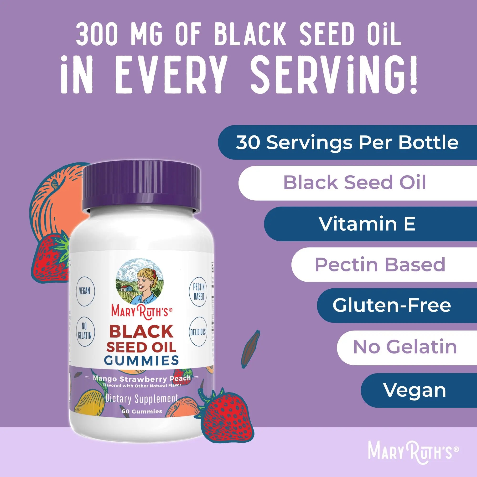 MaryRuth Organics Black Seed Oil Gummies | Black Cumin Seed Oil Supplement | Traditionally Used for Immune Support & Cardiovascular Health | Vegan | No Gelatin | Pectin Based | 60 Gummies MARYRUTH'S Au supplements