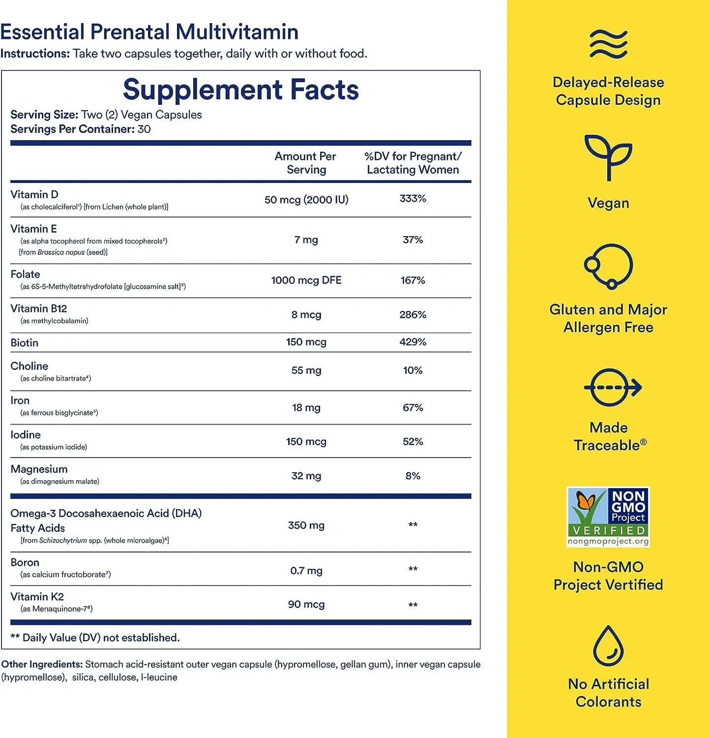 Ritual Essential for Women Prenatal Multivitamin: Folate & Choline for Neural Tube Support, Omega-3 DHA for Fetal Brain Development, Iron, Calcium-Helper D3 & K2, Non-GMO, Vegan, Citrus, 30 Days Ritual Au supplements