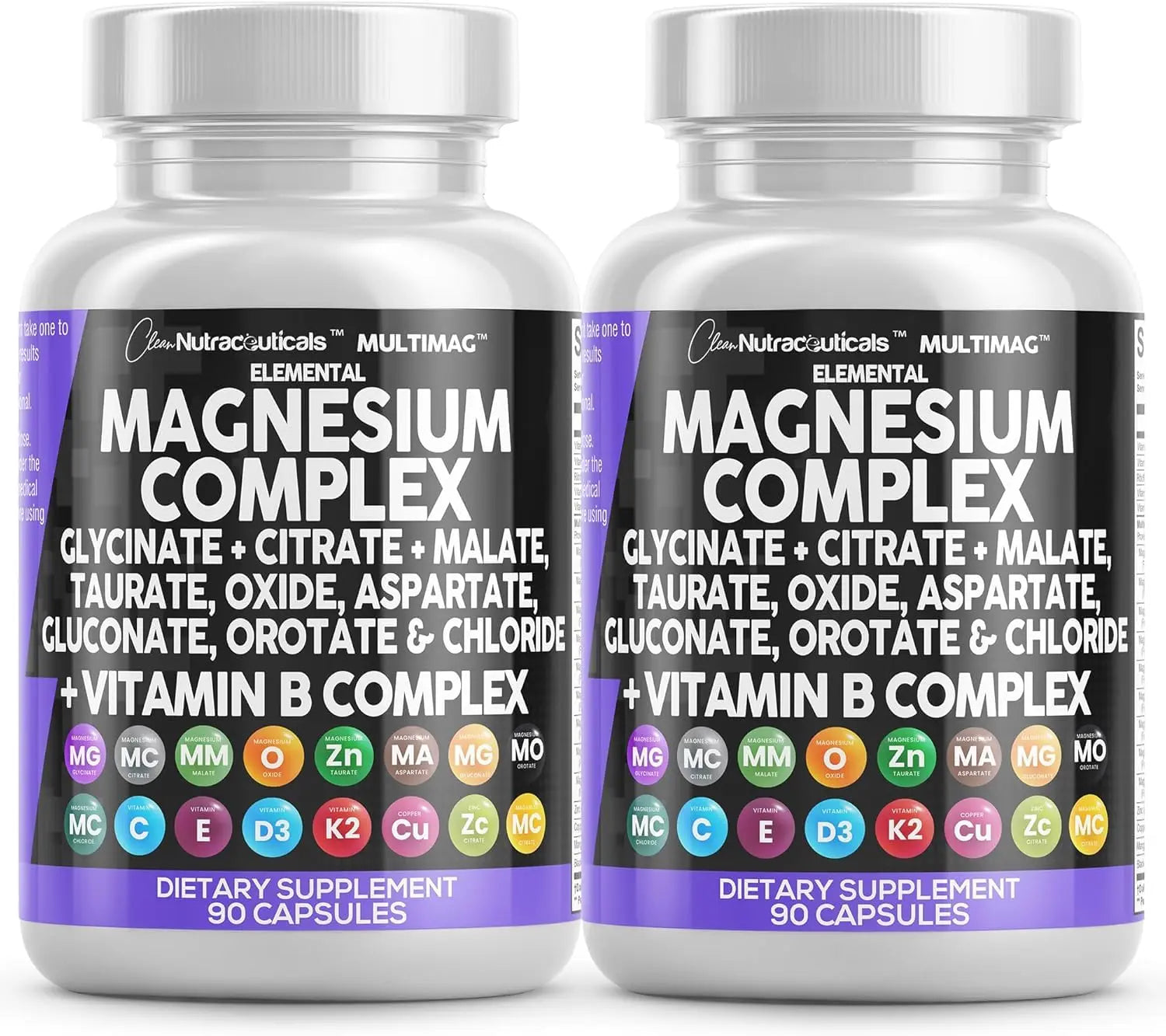 Clean Nutraceuticals Magnesium Complex with Magnesium Glycinate Citrate Malate Oxide Taurate Aspartate Orotate & Mag Chloride, Zinc Copper Manganese (90 Count (Pack of 2)) Clean Nutraceuticals Au supplements