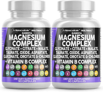 Clean Nutraceuticals Magnesium Complex with Magnesium Glycinate Citrate Malate Oxide Taurate Aspartate Orotate & Mag Chloride, Zinc Copper Manganese (90 Count (Pack of 2)) Clean Nutraceuticals Au supplements