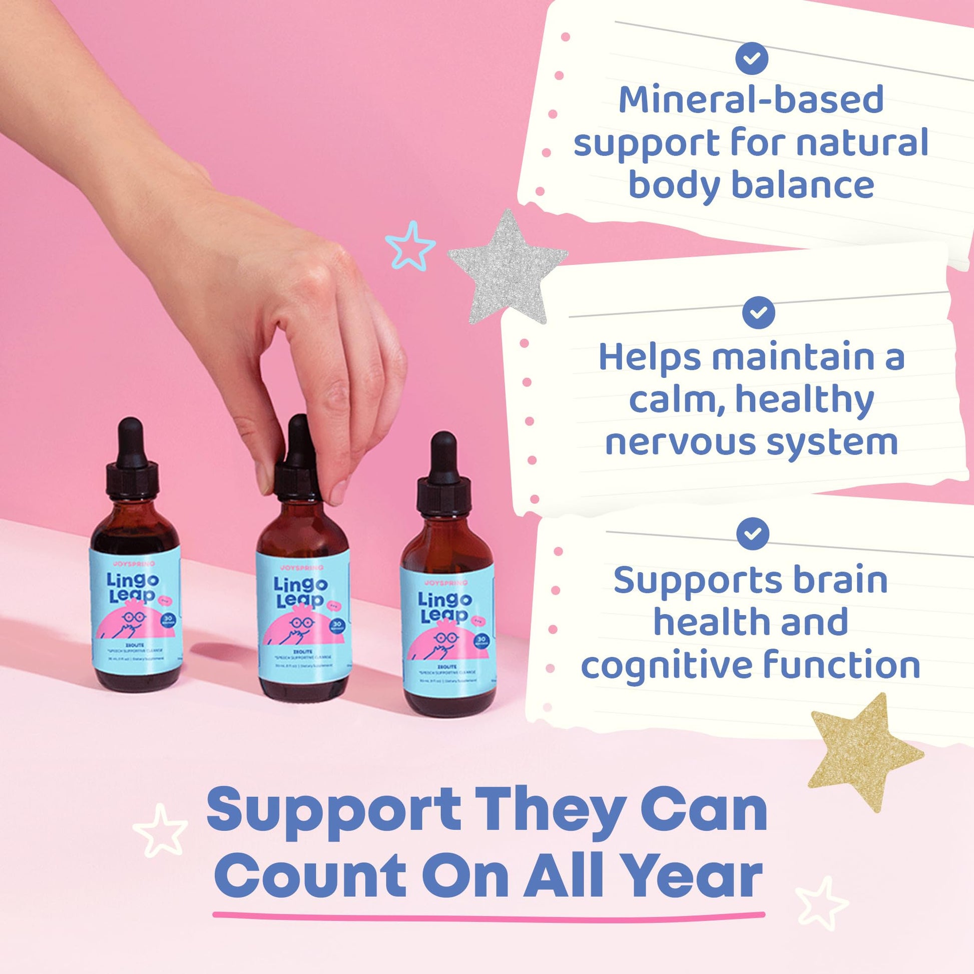 JoySpring LingoLeap – Liquid Kids Formula with Zeolite Clinoptilolite, Methylated B12 & Vitamin D3 | Gentle Daily Support for Kids’ Wellness | Ages 3+ | (1fl oz) 30 Servings JoySpring Au supplements