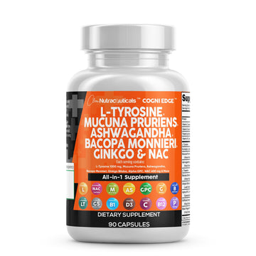 Clean Nutraceuticals L Tyrosine Mucuna Pruriens Bacopa Monnieri Ashwagandha Focus Supplement w/N-Acetyl Cysteine NAC 5-HTP Ginkgo Biloba Alpha GPC Vitamin C D B1 B12 Clean Nutraceuticals Au supplements