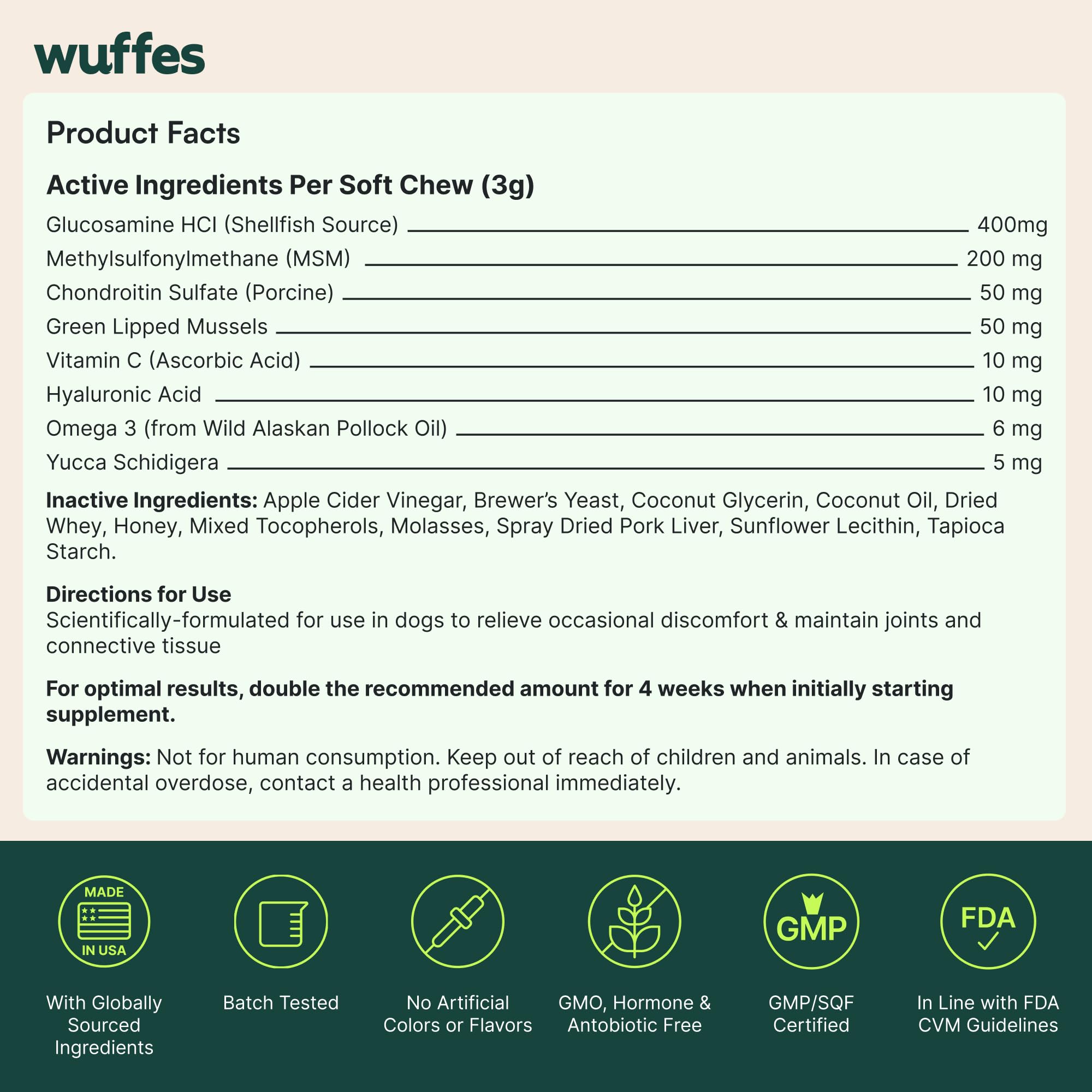 Wuffes Chewable Dog Hip & Joint Supplement - Glucosamine & Chondroitin Chews - Dog Joint Supplements & Vitamins - Extended Joint Care (Small&Medium Breeds (0-65 lbs), 180 Chews (Pack of 3)) Wuffes Au supplements