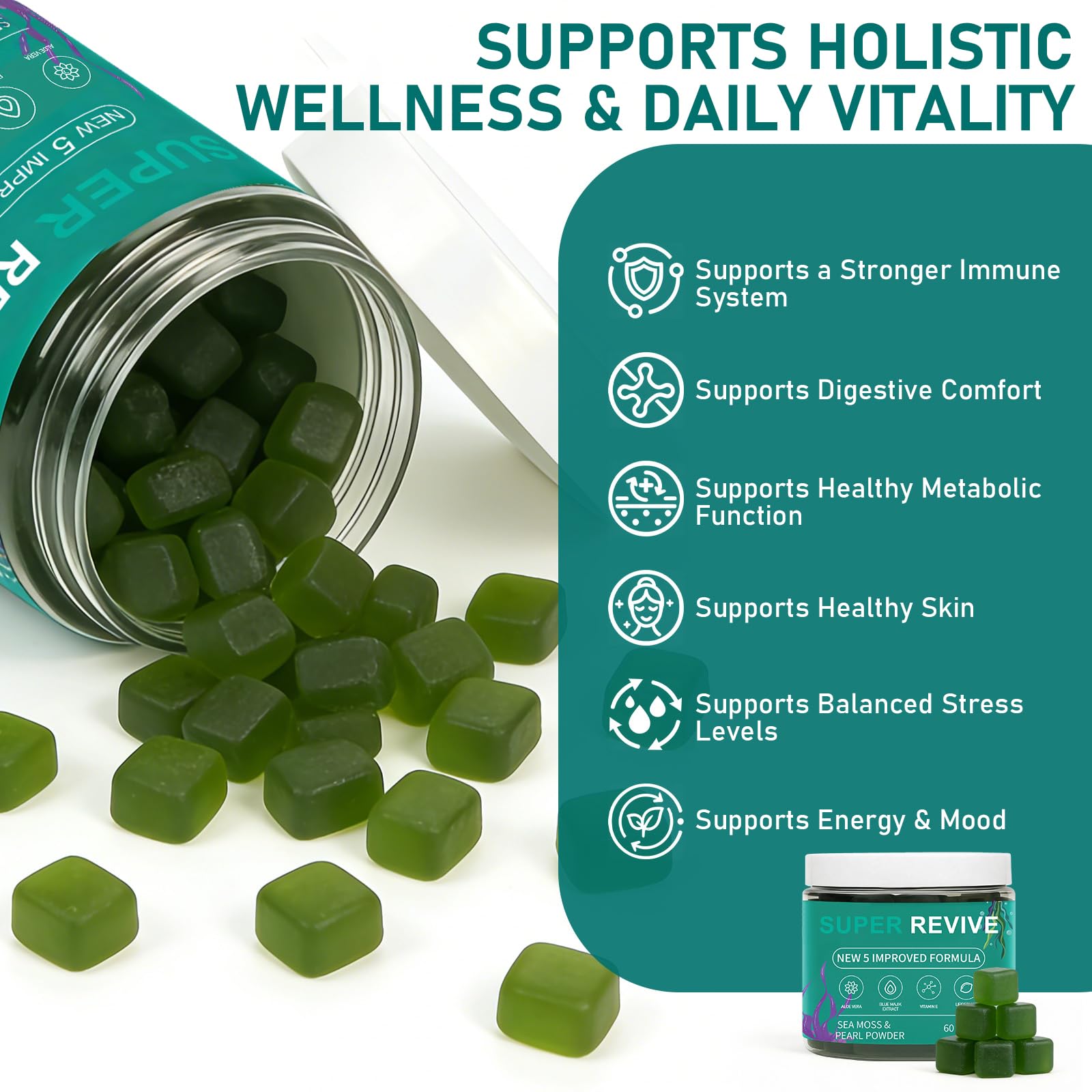 caicieter Super Revive Gummies for Hair Loss - Sea Moss Gummies with Vitamin C, E, Aloe Vera & Pearl Powder Glow, Promotes Thicker, Fuller & Stronger Hair - 60 Count caicieter Au supplements