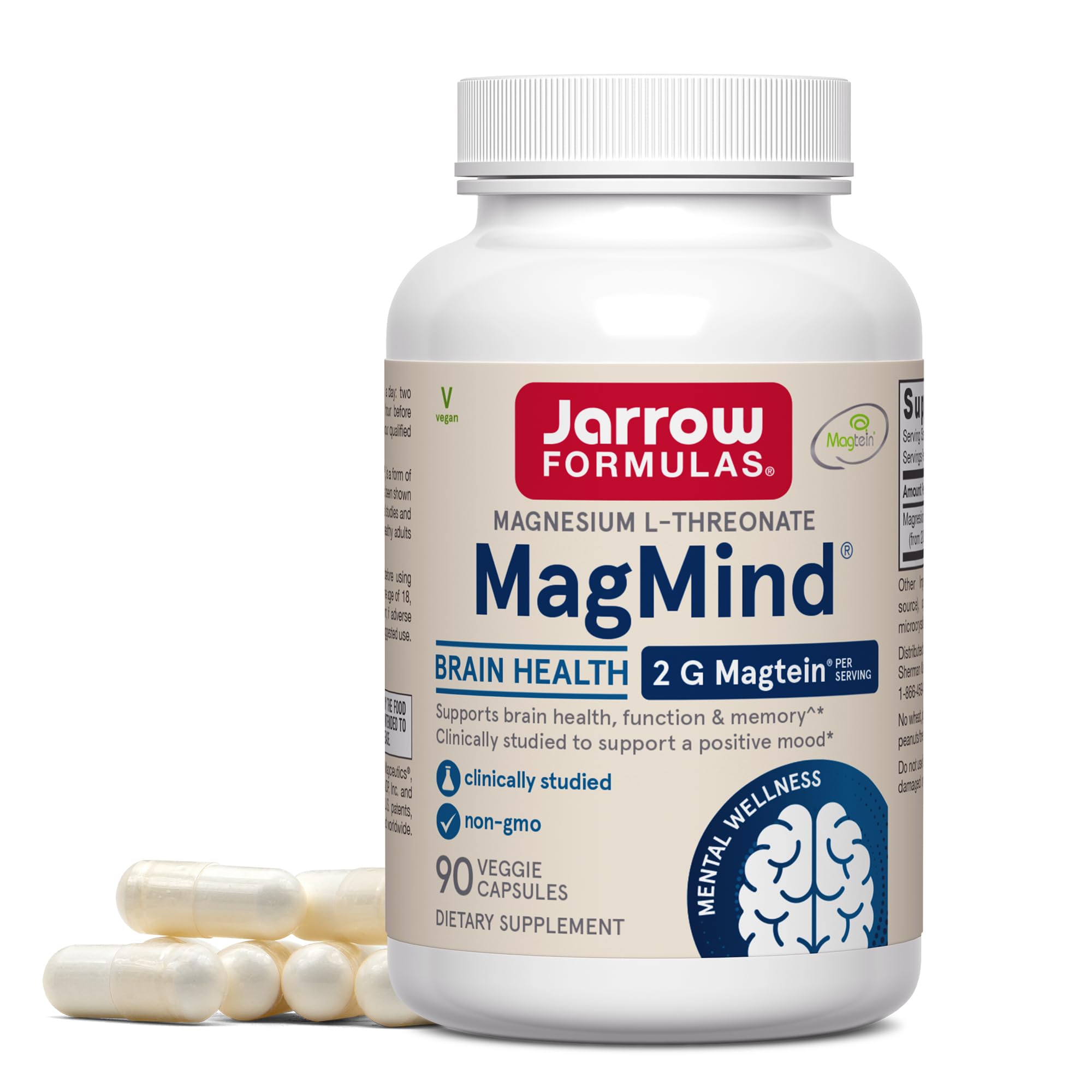 Jarrow Formulas Magnesium L-Threonate, MagMind Magtein Magnesium Supplement, Brain Supplements for Memory Support, 90 Veggie Capsules, Up to a 30 Day Supply Jarrow Formulas Au supplements
