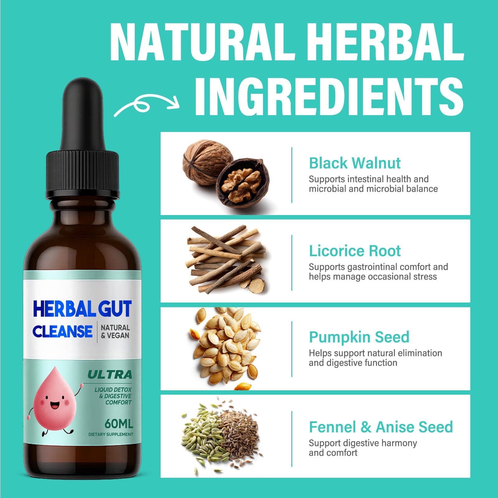 Kids Herbal Gut Cleanse Drops, Parasite Cleanse for Humans Liquid with Wormwood, Black Walnut & Probiotics, Supports Digestive & Overall Gut Health for Children (2 oz) HerbX Au supplements