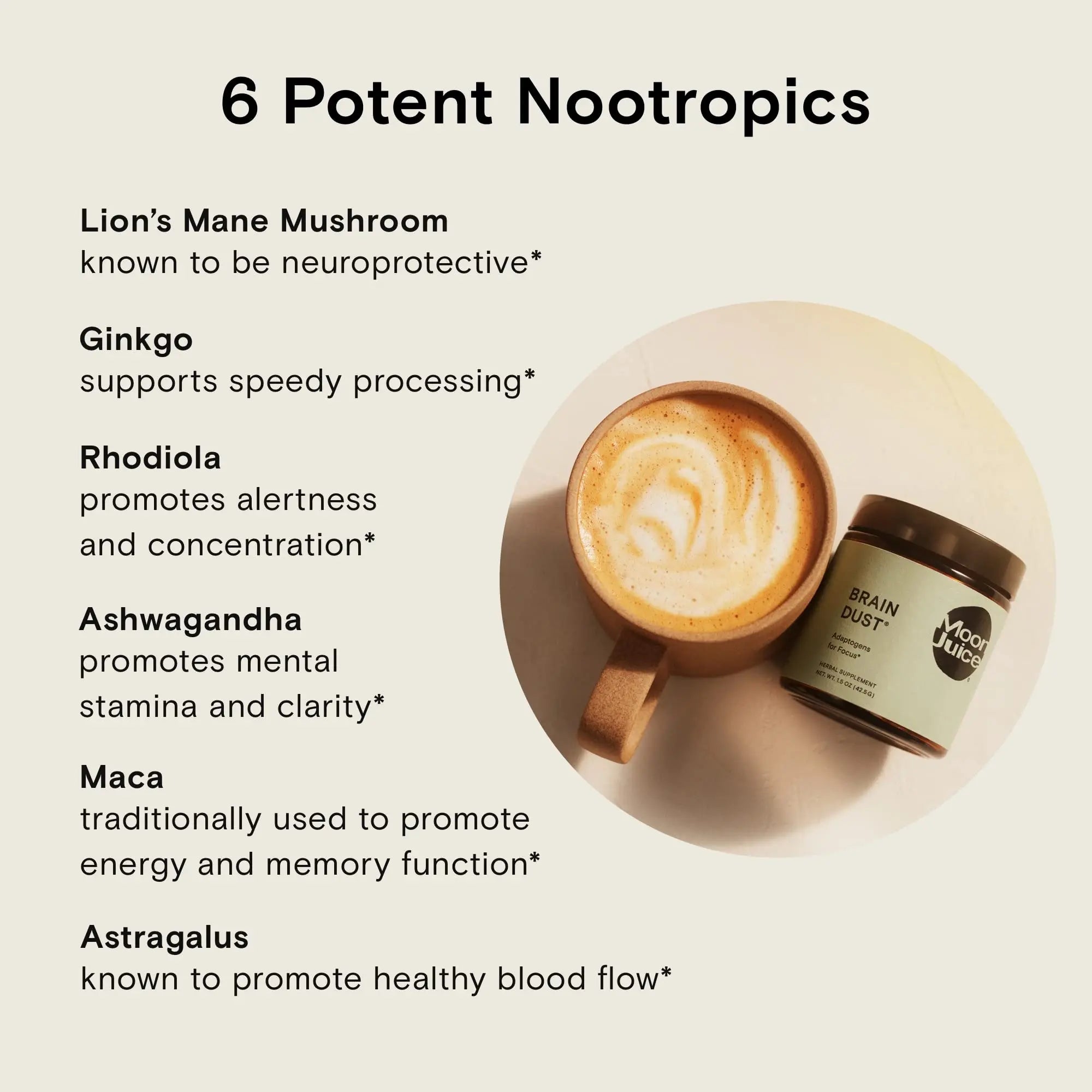 Moon Juice Brain Dust - Adaptogenic Mushroom Supplement for Memory & Focus - Lion’s Mane, Ginkgo Biloba & Ashwagandha - Caffeine-Free, Vegan Brain Supplement - 1.5 oz Moon Juice Au supplements