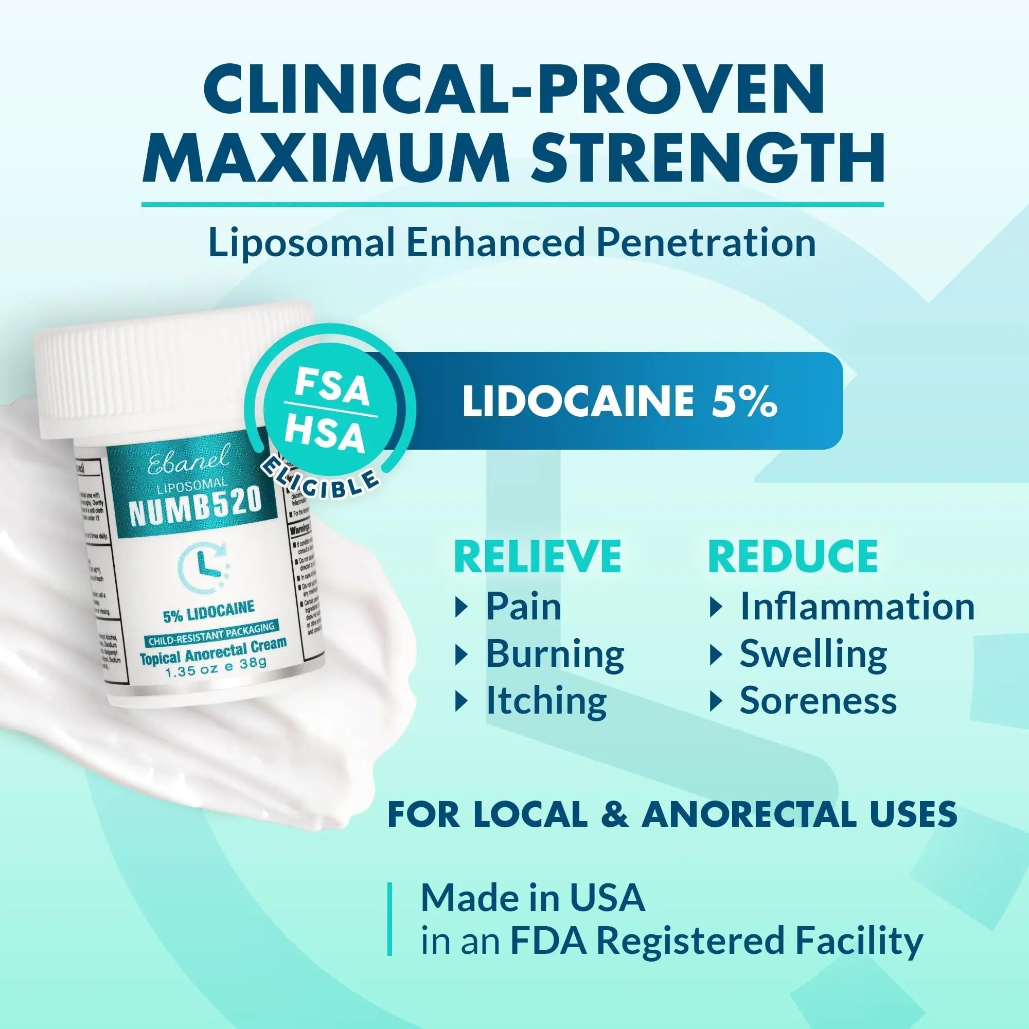 Ebanel 5% Lidocaine Numbing Cream, Pain Relief Burn Itch Numb Cream, Maximum Strength Topical Anesthetic with Allantoin, Vitamin E for Local and Anorectal Uses, Hemorrhoid Treatment, 1.35 Oz Ebanel Au supplements