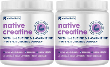 NativePath Creatine Monohydrate Powder with L-Leucine & L-Carnitine - Muscle Building Supplement for Men & Women - 30 Servings (Pack of 2)