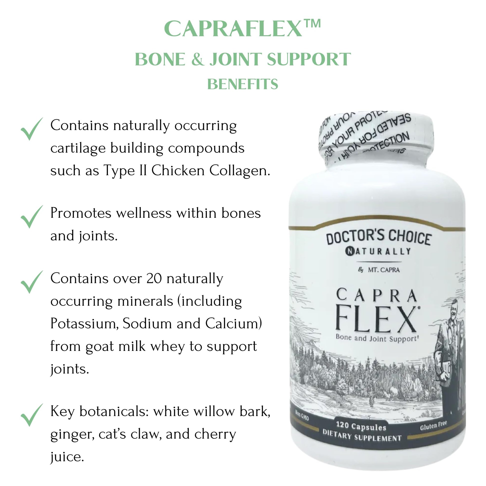 CapraFlex by Mt. Capra | Bone and Joint Support Supplement with Chicken Collagen, Hyaluronic Acid, Turmeric, and Herbs for Joint Vitality | 30 Servings - 120 Capsules Mt Capra Au supplements