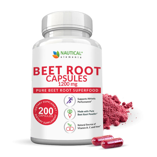 Beet Root Capsules - 1200mg Per Serving - 200 Beet Root Powder Capsules - Beetroot Powder Supports Blood Pressure, Athletic Performance, Digestive Nautical ElementsAU supplements