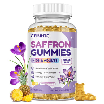 Saffron Gummies for Kids & Adults, 20-in-1 Saffron Supplements with 88.5mg Saffron Extract, B6, B12, C, D3, Magnesium for Calm, Focus, Nerve, Sugar Free, Vegan, Non-GMO - Pineapple Flavor, 60 Counts CFILIHTC Au supplements