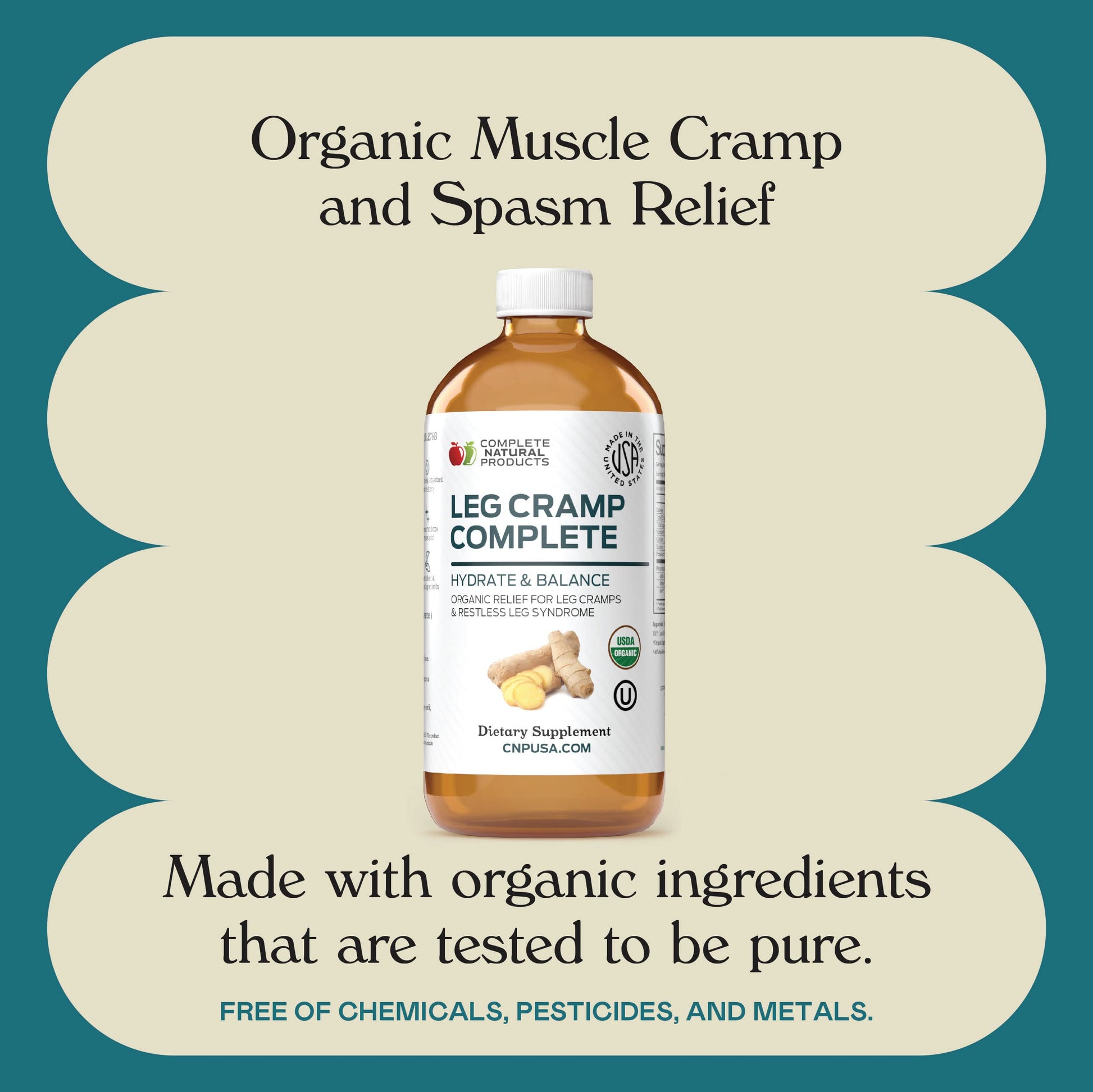 Organic Amish Leg Cramp Relief Liquid 16oz - Natural Muscle and Foot Support Supplement with Apple Cider Vinegar, Ginger, Garlic, Aloe, Fast Cramp Reducing Formula, Certified Organic, Made in USA Complete Natural Products Au supplements