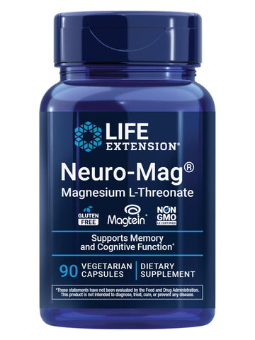 Life Extension Neuro-Mag Magnesium L-Threonate, Memory Health, Quick Thinking, Cognitive Health Support, Vegetarian, Non-GMO, 90 Vegetarian Capsules (144 mg from 2000 mg Magtein magnesium L-threonate Life Extension Au supplements