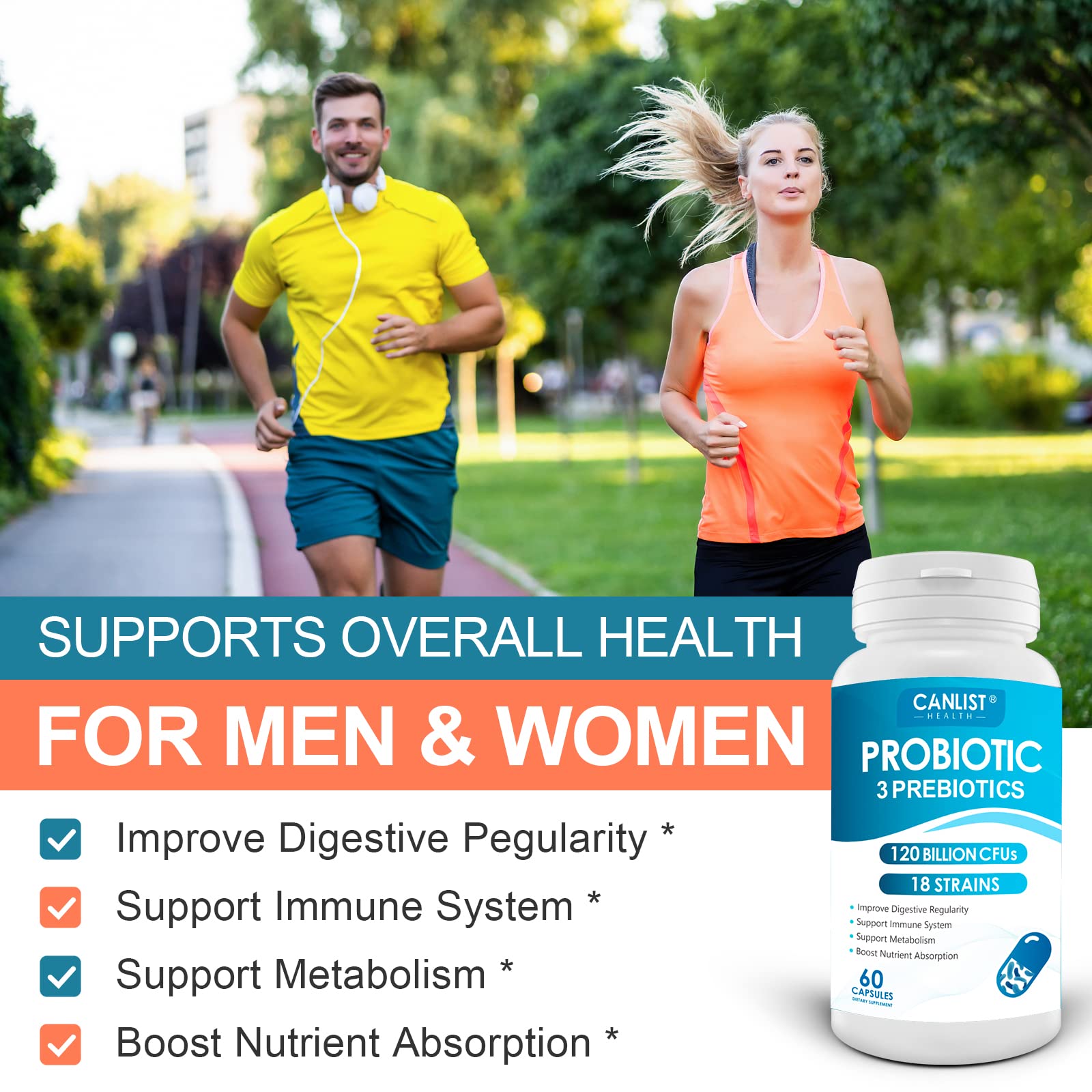 CANLIST Probiotics 120 Billion CFUs 18 Strains, 3 Prebiotics & Digestive Enzymes for Men Women,Digestive & Immune Support,Shelf Stable Non-GMO 60 Capsules CANLIST Au supplements