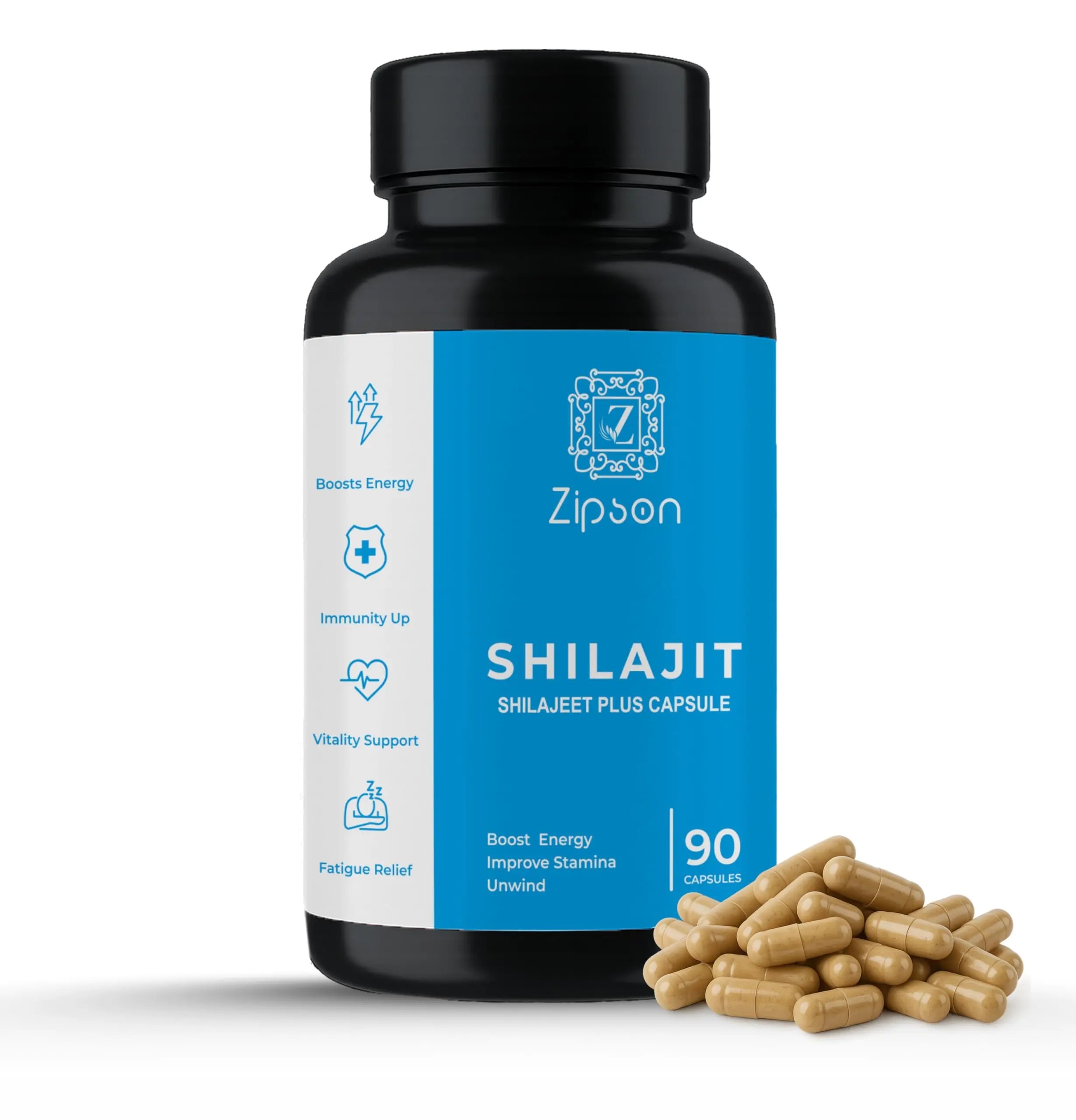 ZIPSON Shilajit for Men & Women | 90 Capsules | Himalayan Formula for Extra Power, Stamina & Immune Support | with Natural Fulvic Acid | Non-GMO | 500mg Per Serving ZIPSON Au supplements