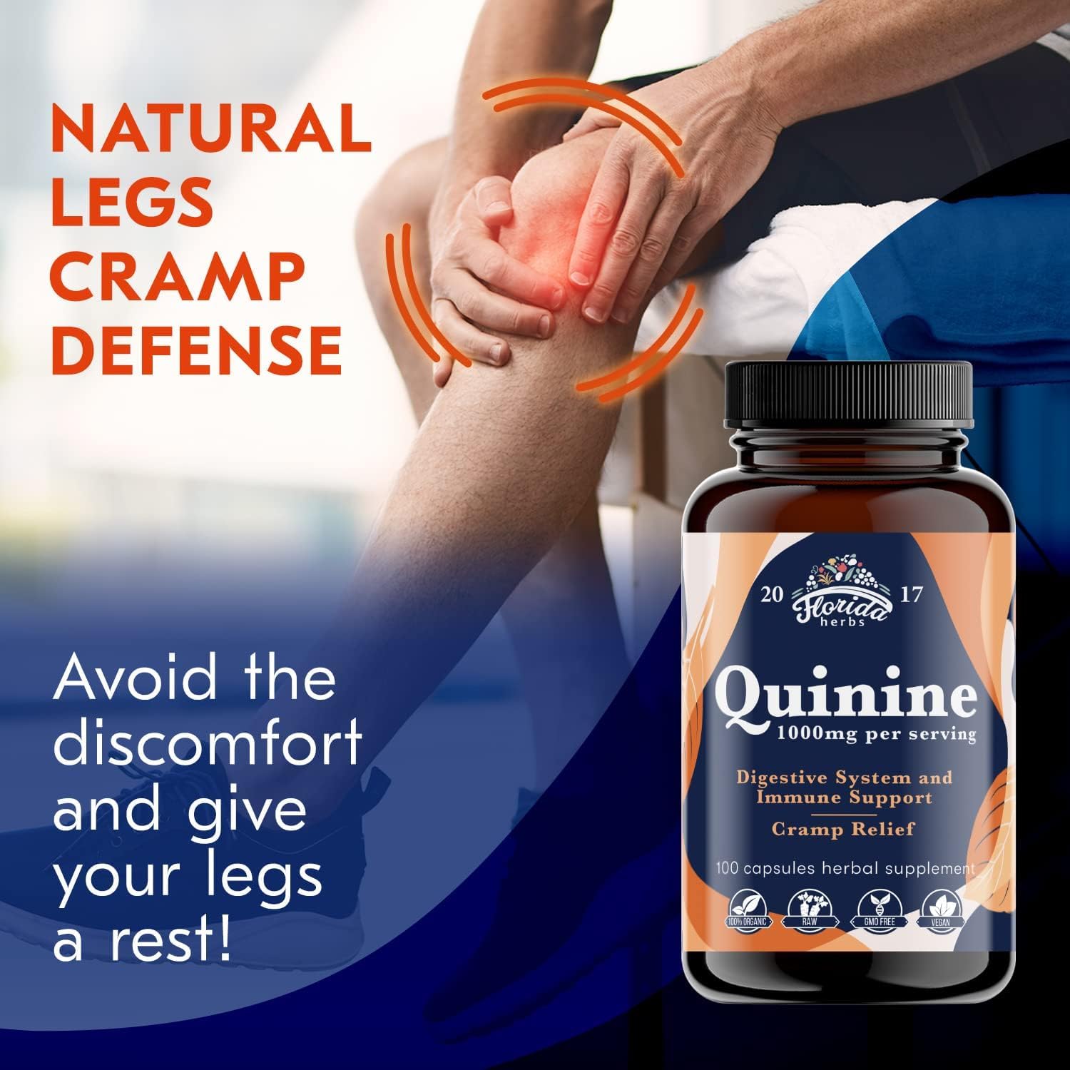 Leg Cramps Support Organic Pills - 1000 mg - Quinine Tablets for Cramp Defense FLORIDA HERBS Au supplements