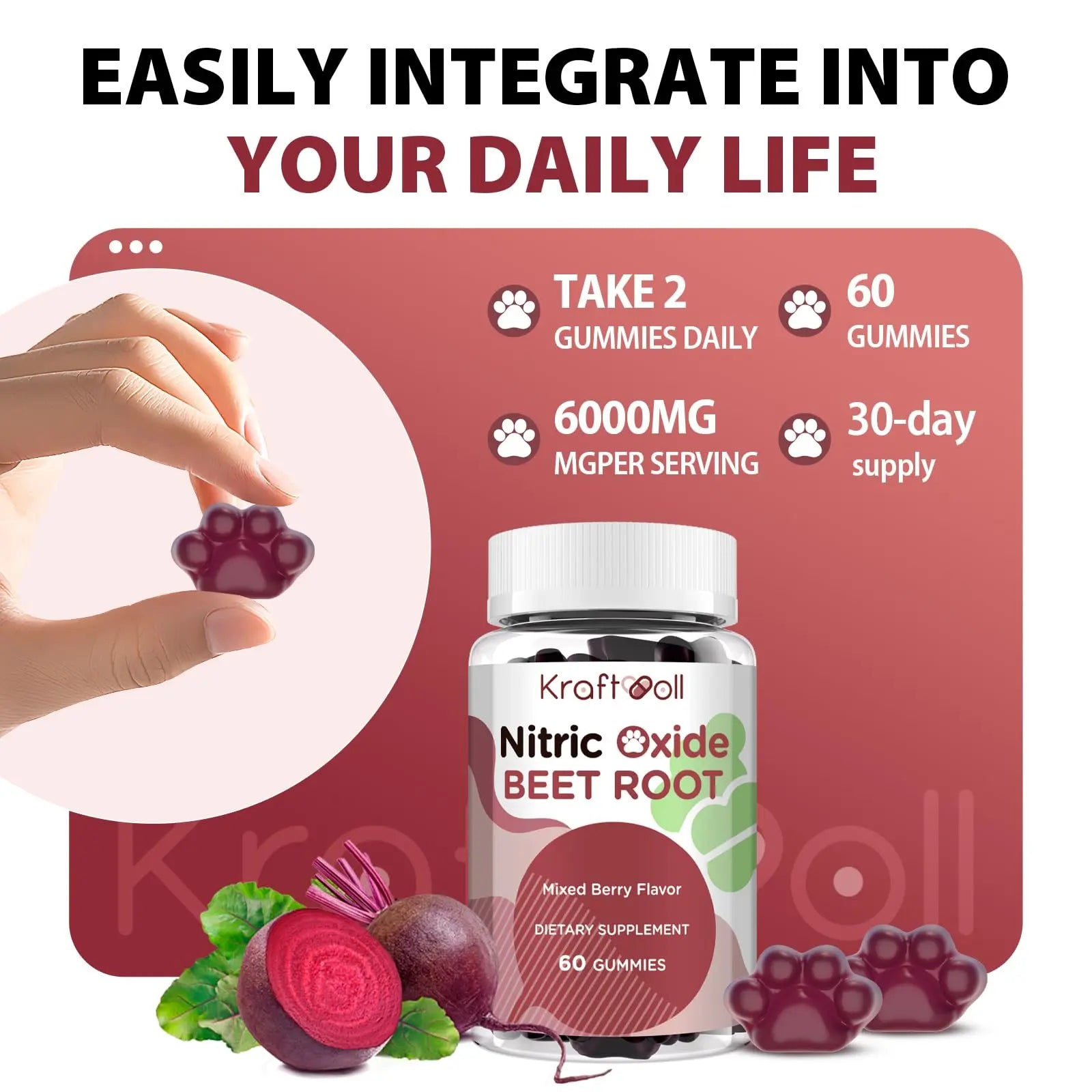 Kraftvoll Nitric Oxide Beet Root Gummies – Sugar-Free Beet Chewables, Mixed Berry Flavor with Grapeseed Powder, Pomegranate, Vitamin C & B12 – Nitric Oxide Supplements for Men – 60 Gummies (2 Bottles) Kraftvoll Au supplements