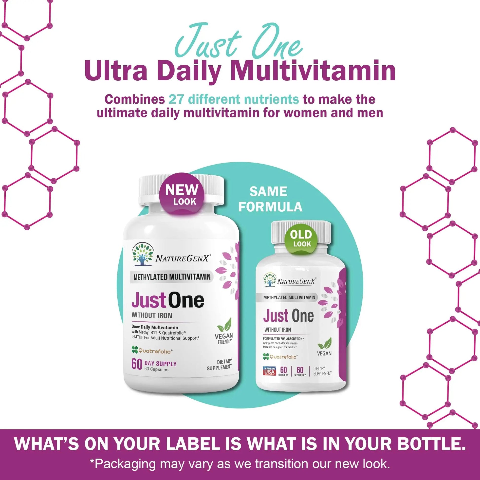 NatureGenX Just One Daily Methylated Multivitamin - 60 Caps Pure Methyl B12, Methylfolate MTHFR Support Supplement Iron Free Methylated Vitamins NatureGenX Au supplements