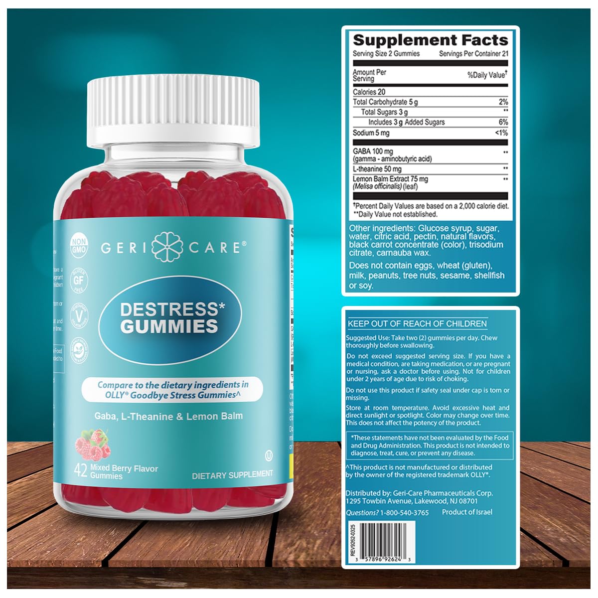 GeriCare DeStress Gummies with GABA, L-Theanine & Lemon Balm Mixed Berry Flavor – 42 Count – Supports Relaxation & Mental Clarity – Non-GMO, Gluten-Free, Vegan GeriCare Au supplements