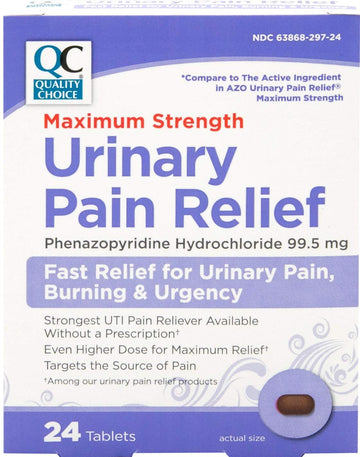 Quality Choice Max Strength Urinary Pain Relief, Maximum Strength Fast Relief of UTI Pain, Burning, and Feeling of Urgency to Pee, 24 Count Package of Tablets Quality Choice Au supplements