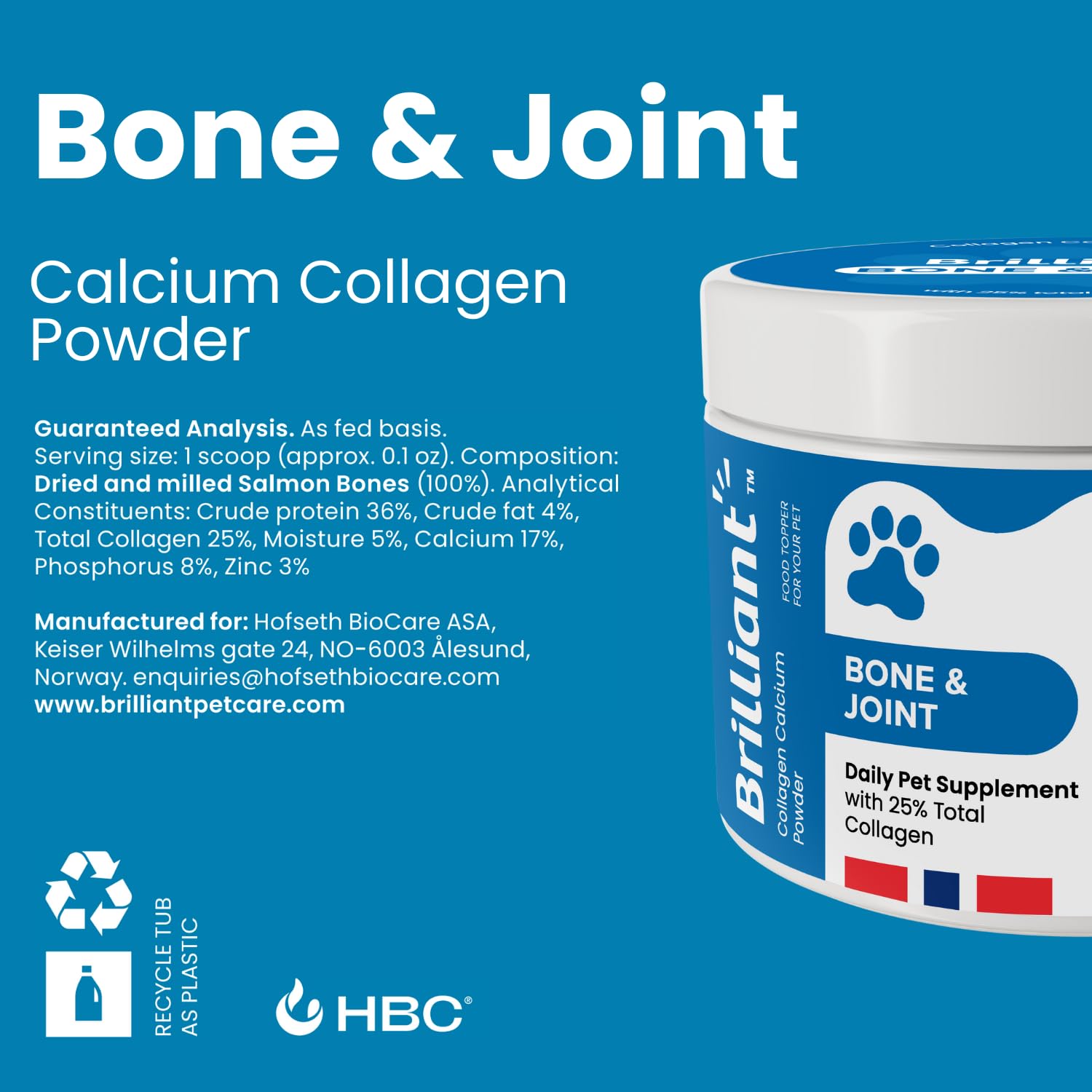 Hofseth BioCare Brilliant Bone & Joint Supplement for Dogs - High Strength Calcium & Collagen Powder for Joint & Hip Support, Essential Supplement for Dog’s of All Ages - 10.6 Oz Hofseth BioCare Au supplements