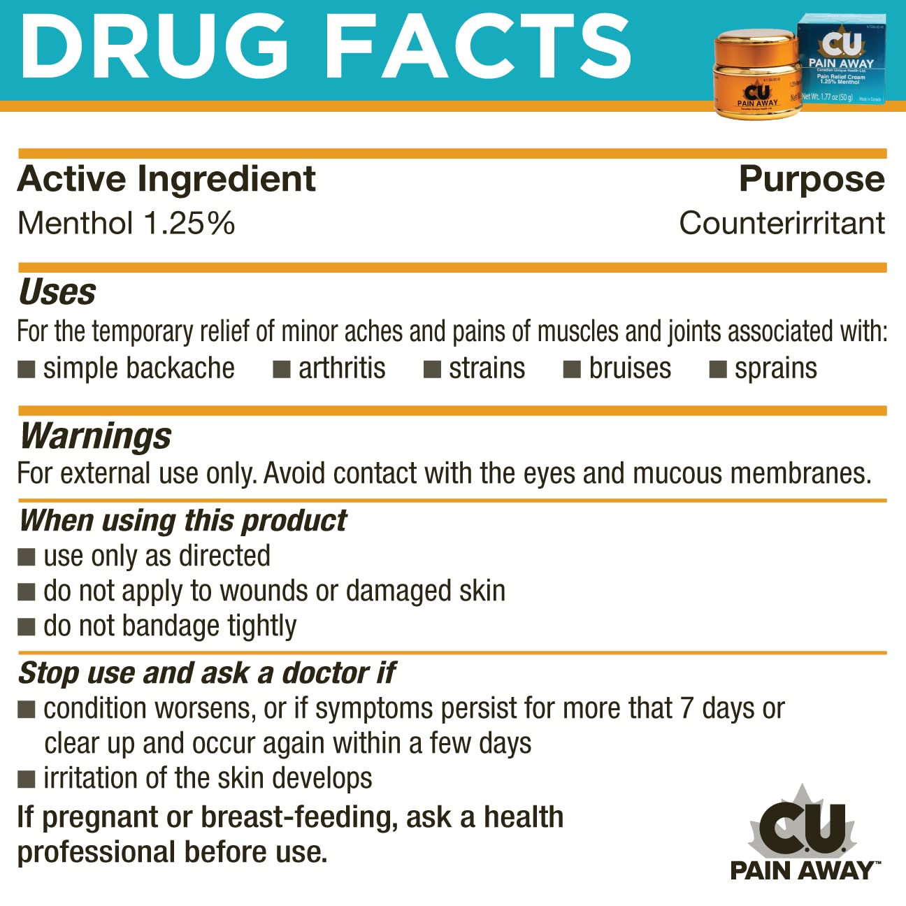 Arthritis Pain Relief Cream - C.U. Pain Away. Reduce Inflammation, Improve Mobility, Rapid Relief. Effective Muscle and Joint Pain Relief. All-Natural Ingredients. C.U. Pain Away Au supplements