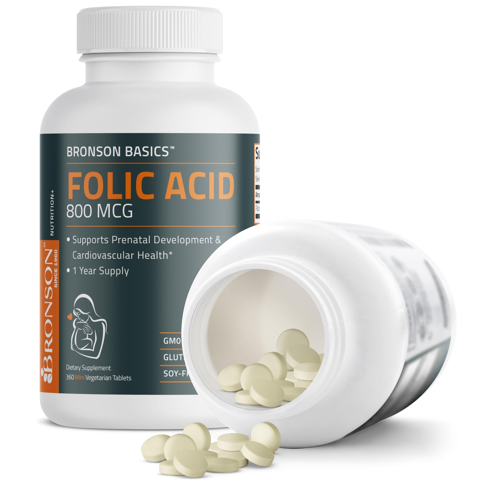 Bronson Folic Acid 800 MCG Supports Prenatal Development, 1 Year Supply, Non-GMO Bronson Au supplements