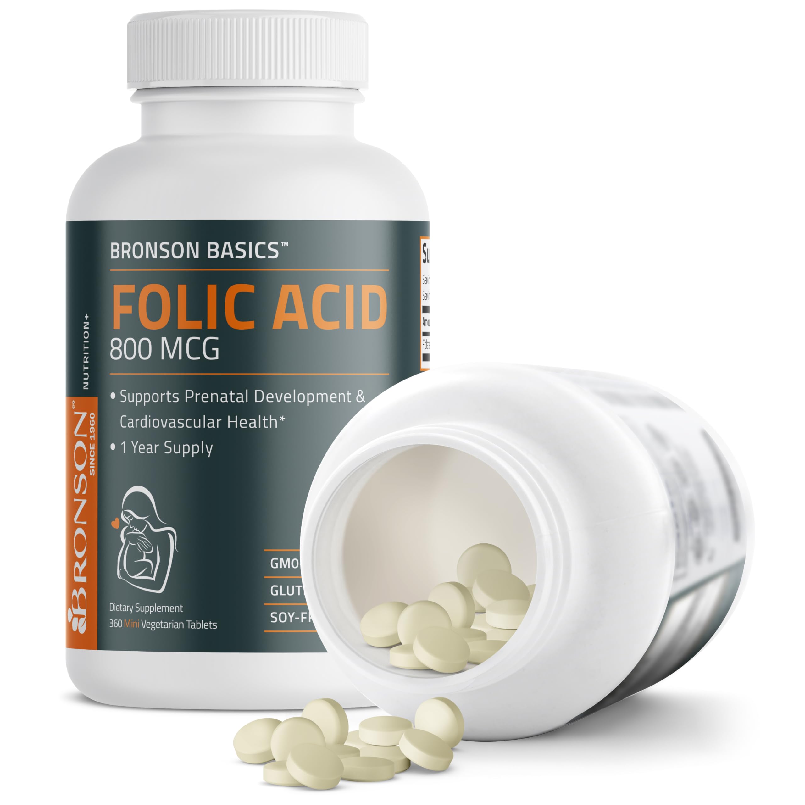 Bronson Folic Acid 800 MCG Supports Prenatal Development, 1 Year Supply, Non-GMO Bronson Au supplements