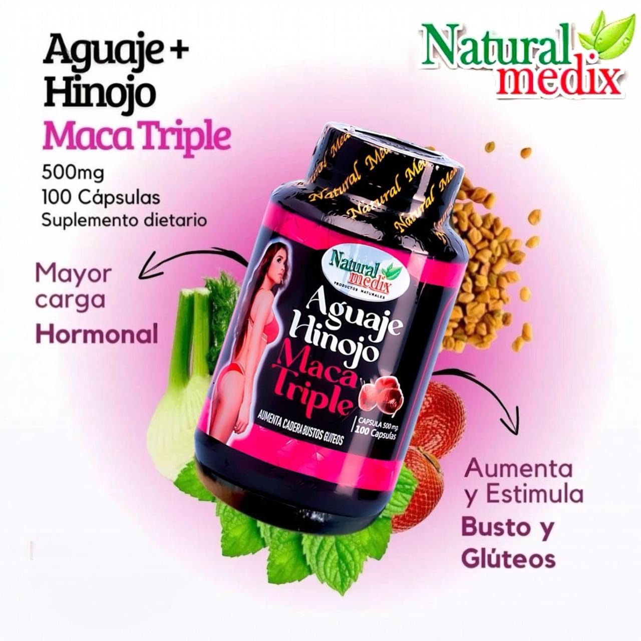 Natural medix Aguaje Hinojo Maca Triple (Maca Root Supplement) Premium 100 Capsules | Premium Botanical Blend for Feminine Balance & Confidence Natural medix Au supplements