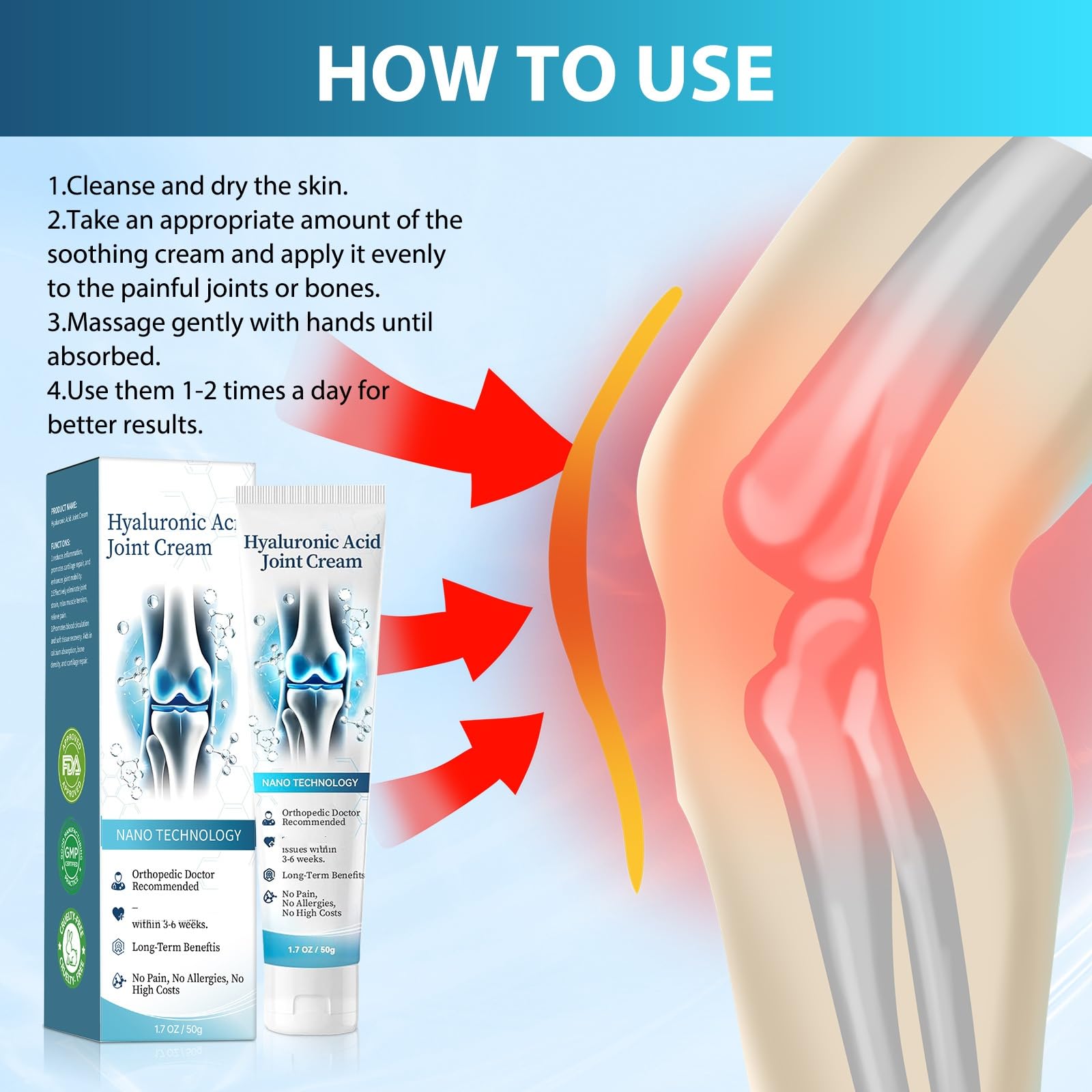 2 PCS Hyaluronic Acid Joint R-epair Gel, Soothing Massage Gel, Quickly Relieve Joint discomfort for Back, Neck, Kne, Soothing Relief for Dry, Cracked Skin Joint Activities Throughout The Body SANZHUAN Au supplements