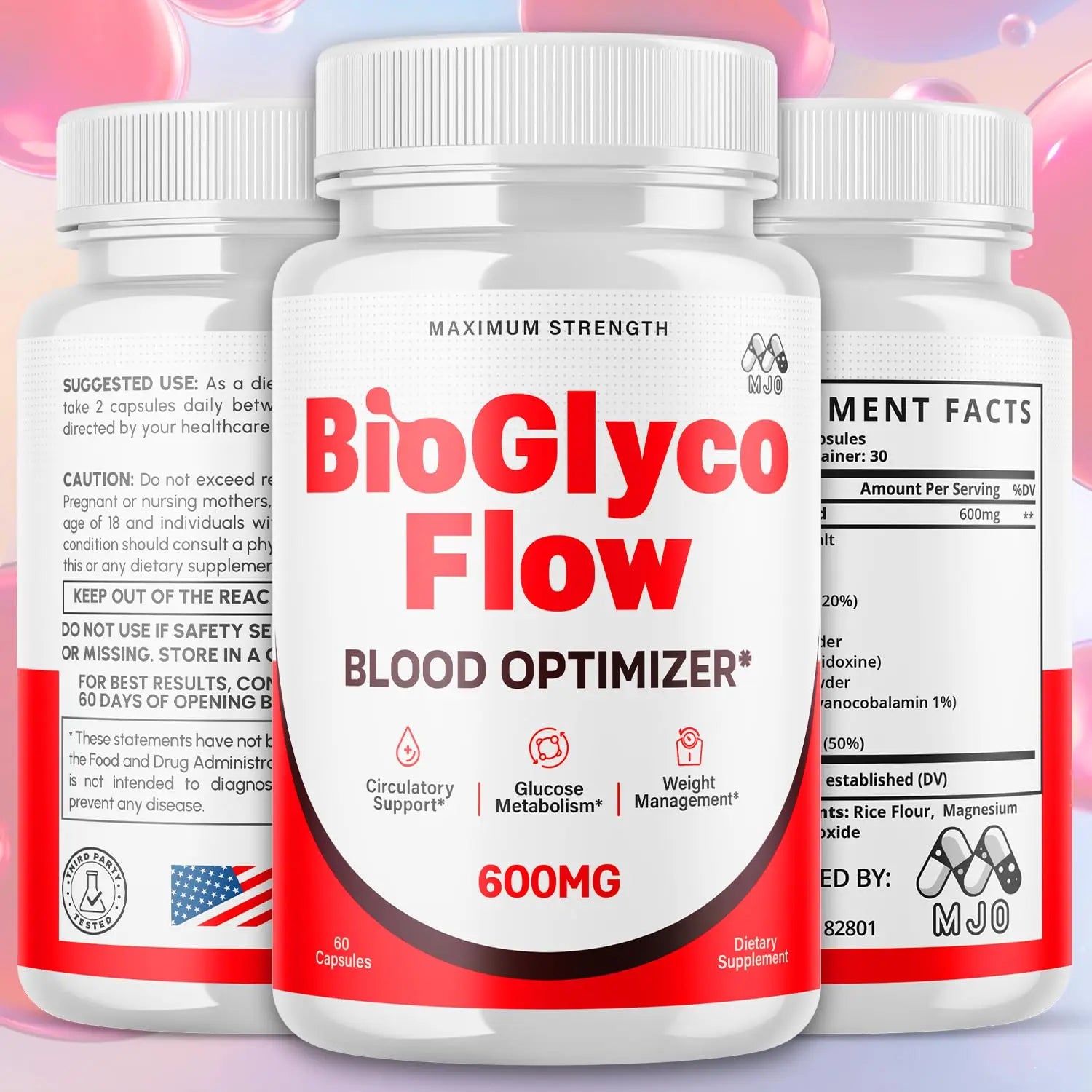 (3 Pack) BioGlyco Flow Blood Optimizer Capsules, Official BioGlyco Flow Pills with All Natural Ingredients, Advanced Health and Wellness Supplement with Maximum Strength Multivitamins (180 Capsules) MJO Au supplements