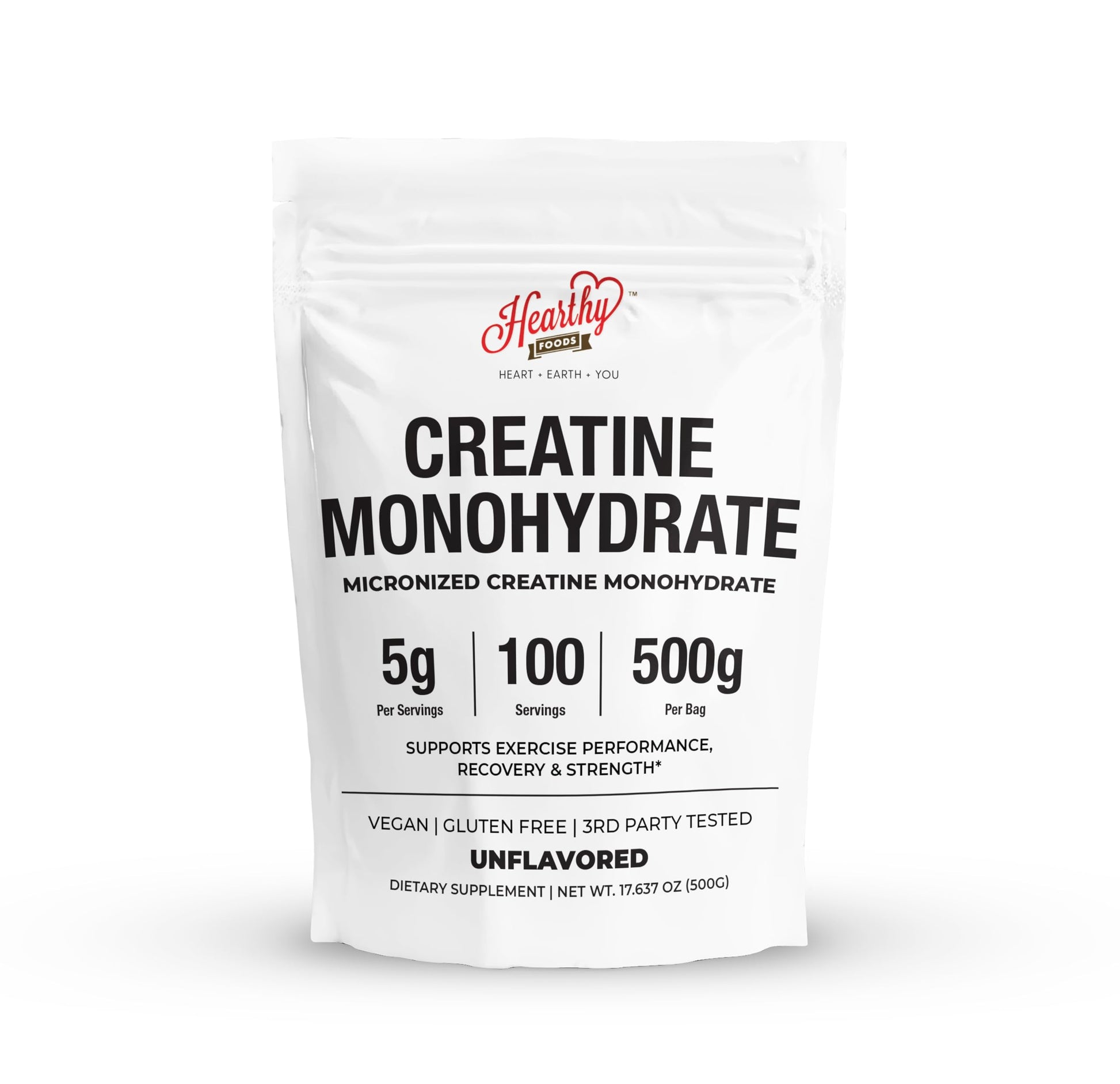 HEARTHY FOODS Creatine Monohydrate Micronized Powder 500G - 100 Servings, 5000mg Per Serving (5g) - 17.9 Oz for Men & Women Muscle Growth & Recovery - UNFLAVORED HEARTHY FOODS Au supplements